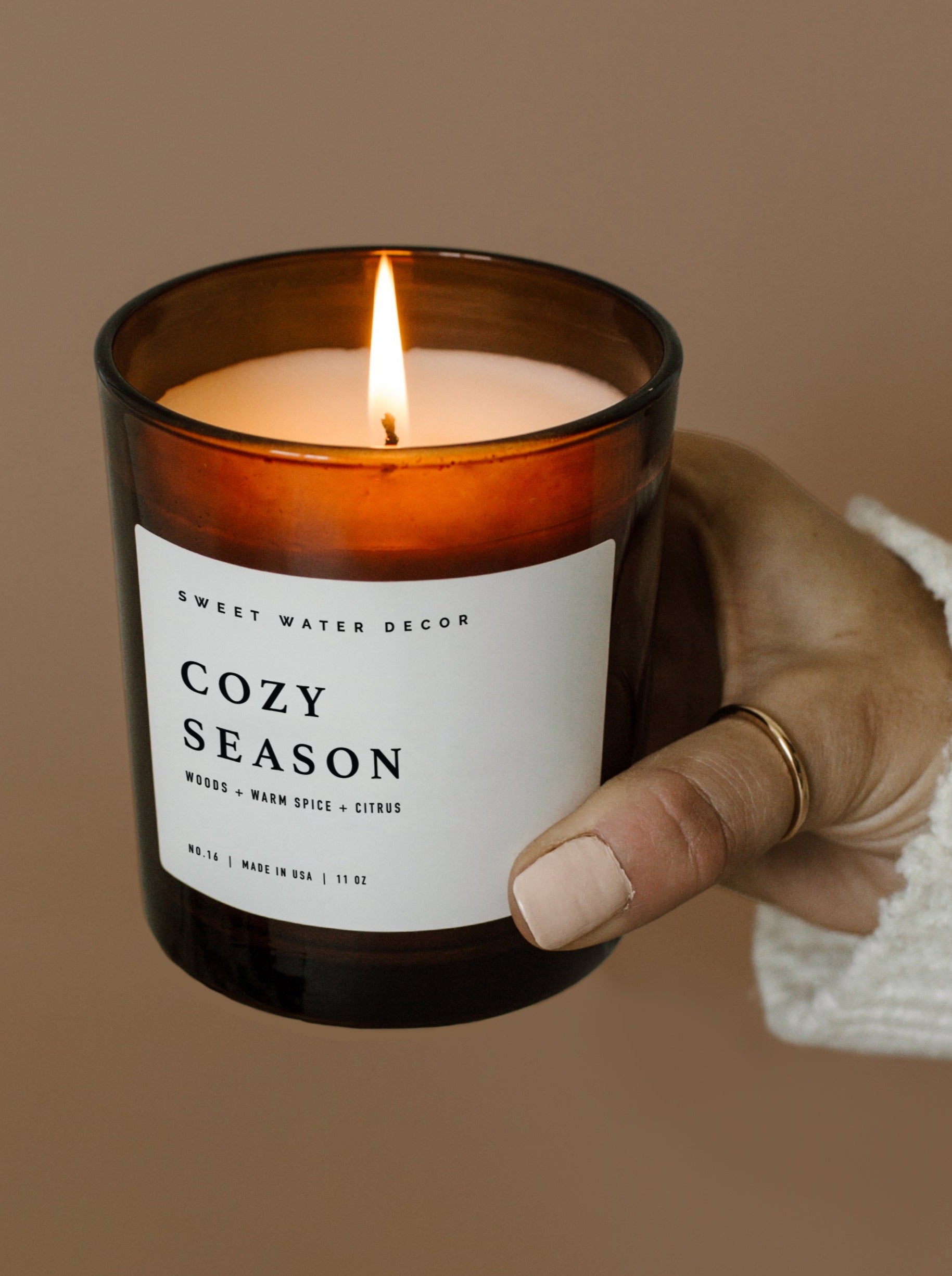 Premium 11 oz Amber Jar Soy Candle for Home & Relaxation - Cozy Season Scented Candle for Aromatherapy, Meditation & Romantic Ambiance