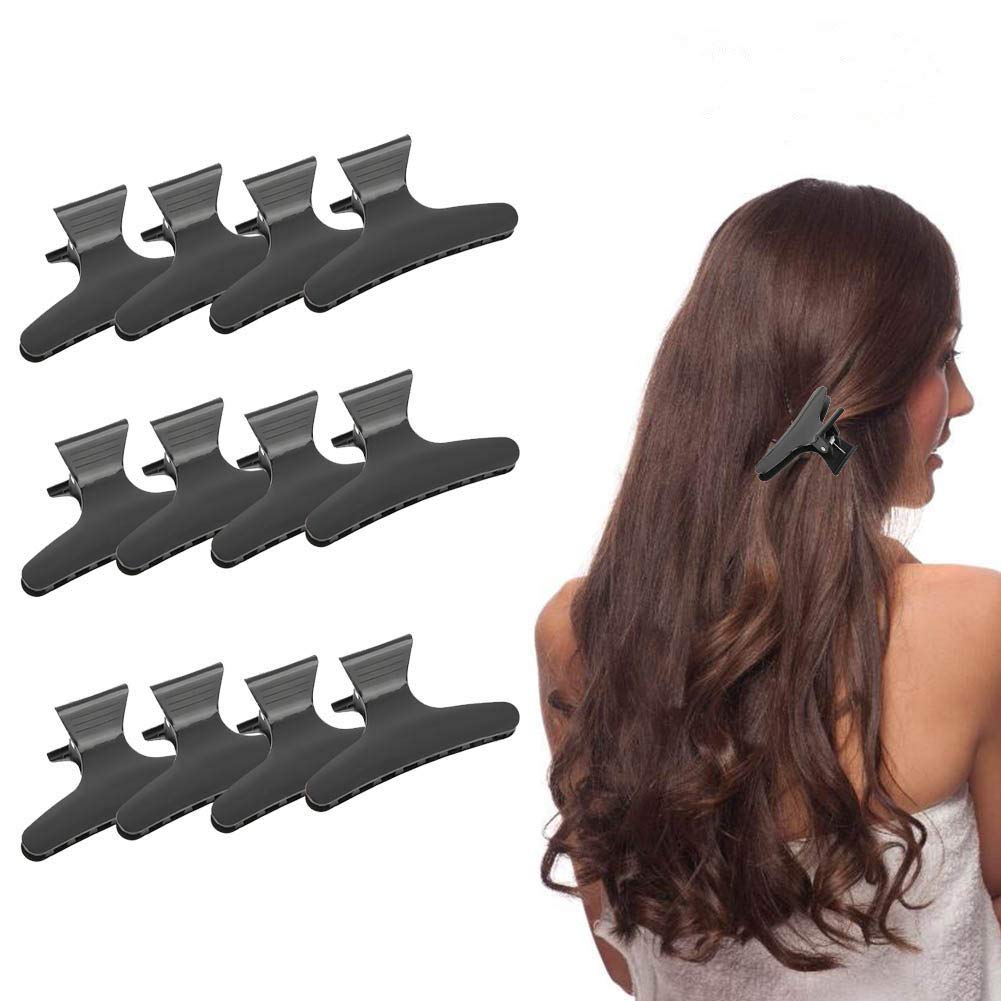 12Pcs Black Butterfly Hair Clips for Women - Non-Slip Hairdressing Accessories, Sectioning Clips for Styling, Curling & Salon Use - Perfect for Hair Styling, Braiding & DIY Hair Care