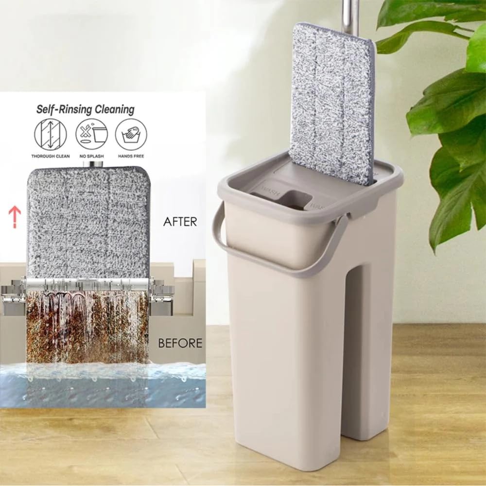 Hands-Free Flat Squeeze Mop with Bucket Wringer Set - Lightweight Floor Cleaning System for Hardwood, Tile & Laminate - Perfect for Home, Kitchen & Bathroom Cleaning