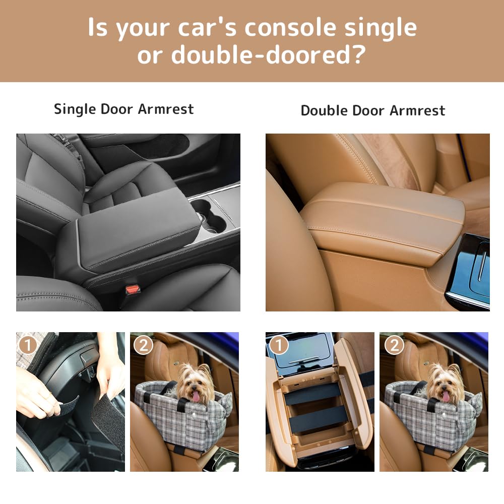 Small Dog Car Seat for Center Console - Stable Pet Booster Seat with Seatbelt & Waterproof Pee Pad | Comfortable Puppy Car Carrier for Travel, Road Trips & Daily Commutes