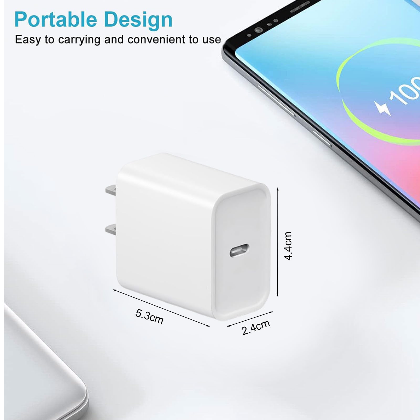 Fast Charging USB C Charger Block for iPhone 16/15 Series & Samsung - 2 Pack Type C Cable Included - Perfect for Home, Office & Travel Charging
