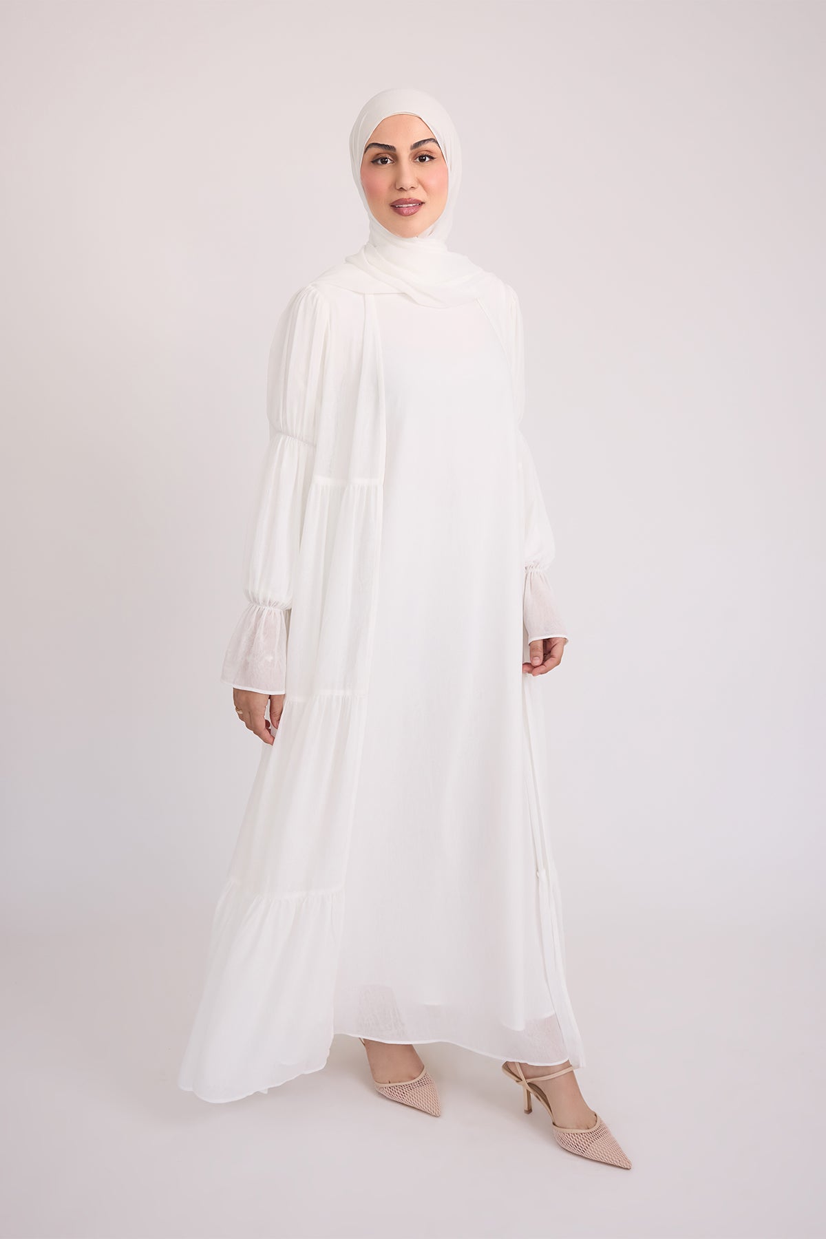 Bohemian Abaya Set for Women - Cream Flowy Maxi Dress with Embroidery | Perfect for Eid, Ramadan, and Special Occasions