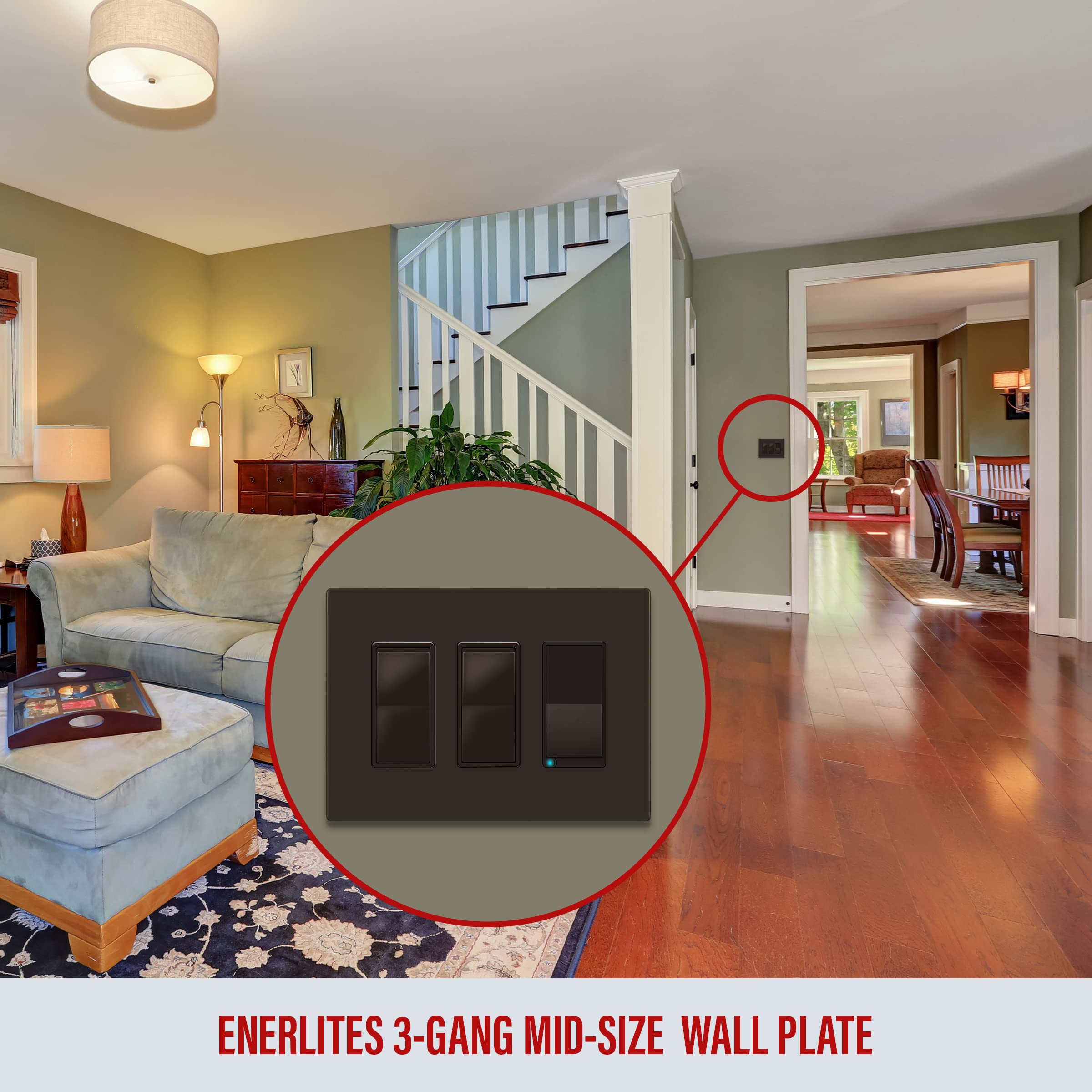 ENERLITES Screwless Decorator Wall Plates - Child Safe Outlet Covers, Glossy Finish, Medium Size 3-Gang (4.88
