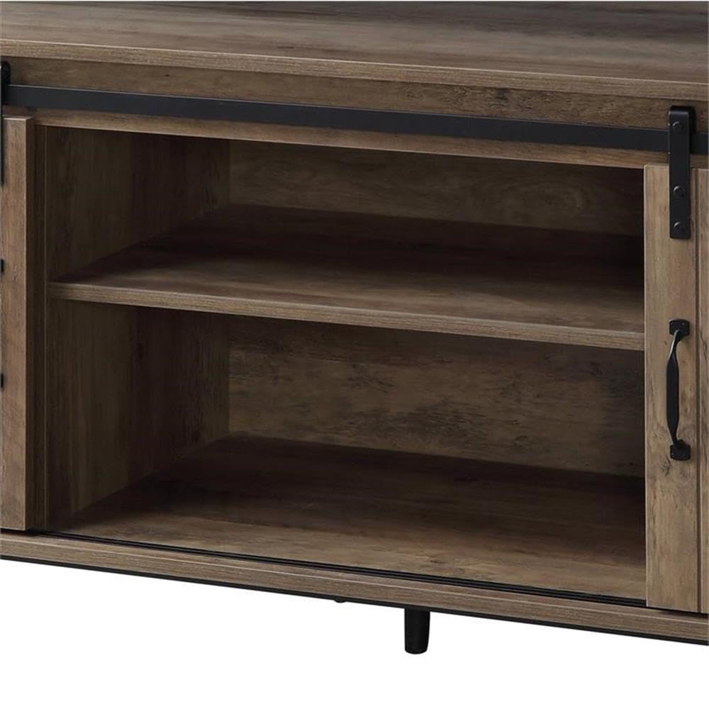 Acme Rashawn Rustic Oak & Black Wooden TV Stand with 2 Open Shelves - Perfect for Living Room, Bedroom & Home Theater Setup