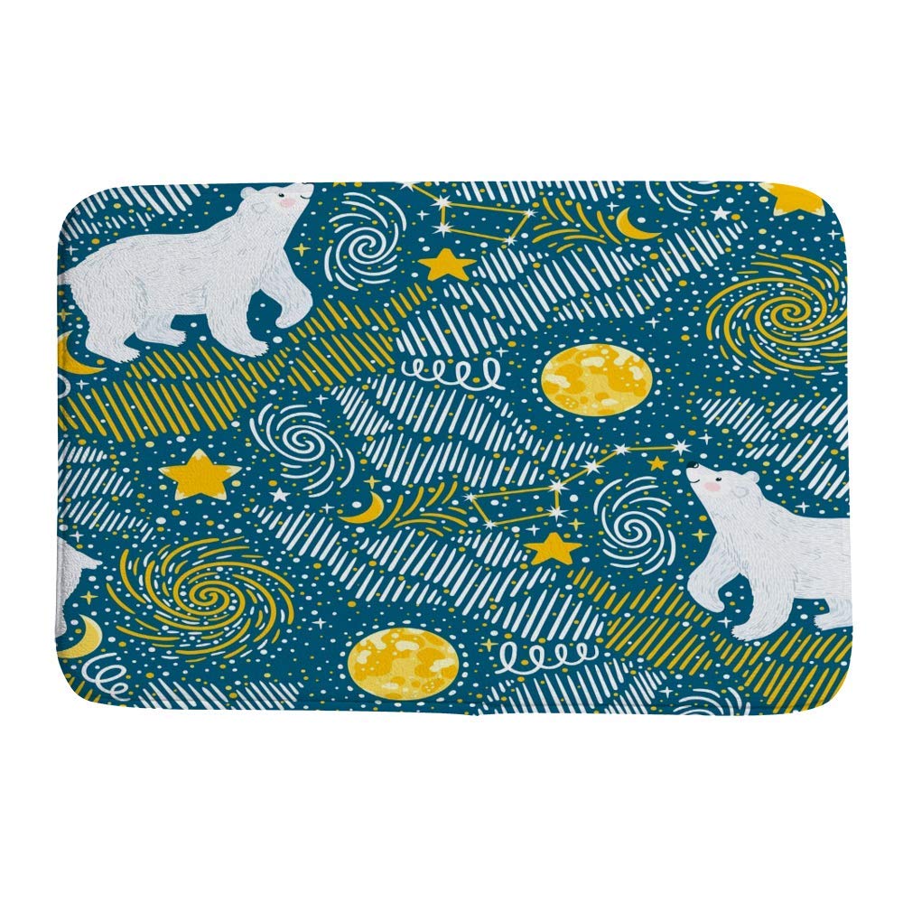 Polar Bear Moon Coral Fleece Non-Slip Bathroom Tub Shower Rug Mat - Super Absorbent Cozy Doormat for Bathroom, Shower & Outdoor Use - Soft & Comfortable Home Decor for Kids and Adults