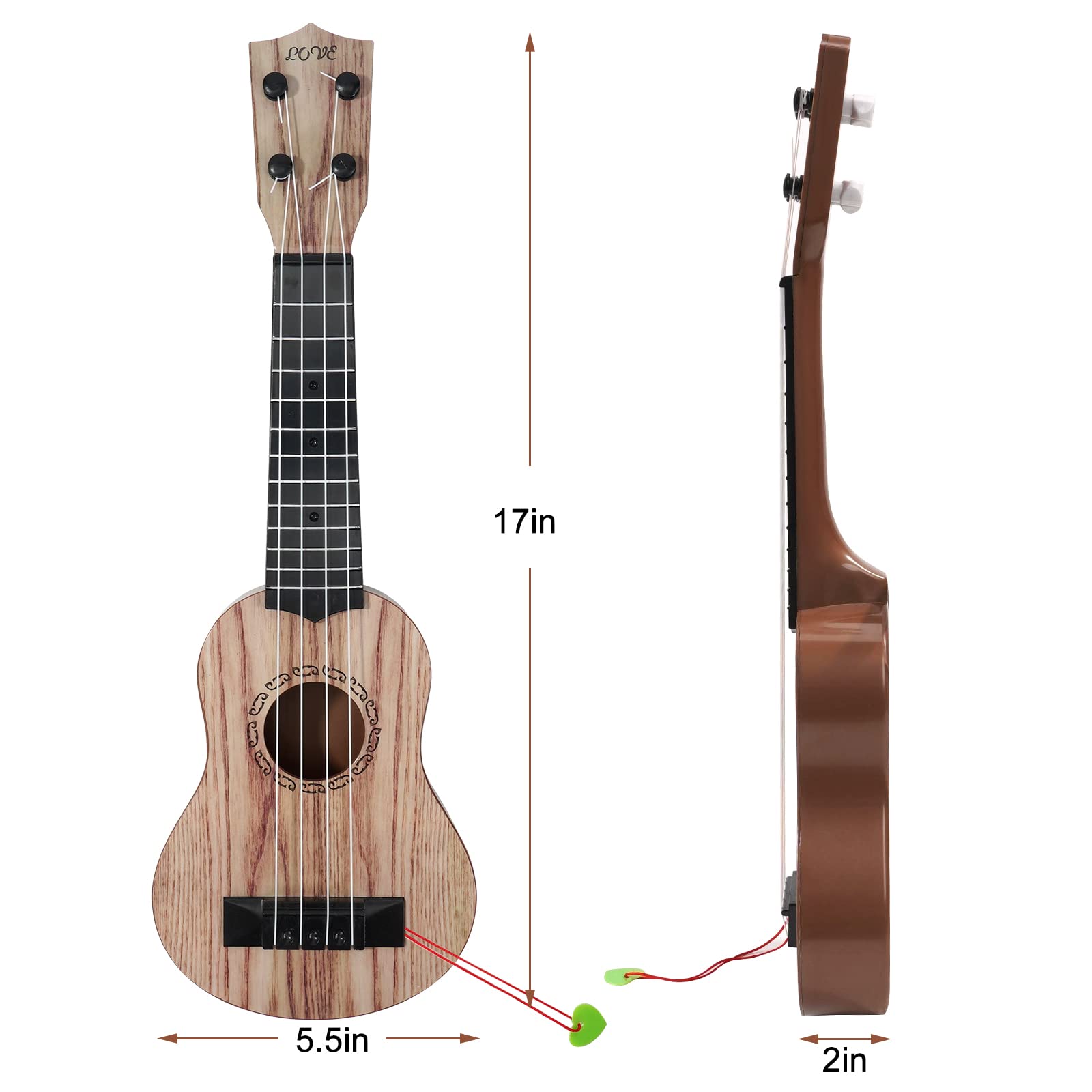 Raimy 17 Inch Kids Ukulele Guitar - 4 String Mini Guitar for Children | Beginner Musical Instrument & Educational Toy with Picks for Toddlers, Boys & Girls (Koa Color) | Perfect for Music Lessons, Birthday Gifts & Early Childhood Development