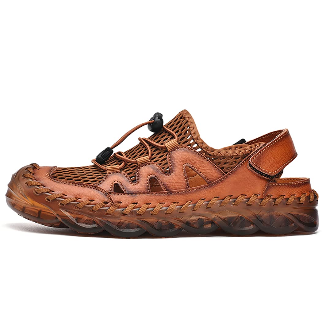 ZYMQ Men's Closed Toe Sport Sandals - Lightweight Hiking & Trail Walking Sandals with Leather Upper - Waterproof Outdoor Athletic Shoes for Beach, Camping and Travel Adventures