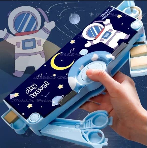 Galaxy Space Themed Pencil Case for Kids - School Supplies Organizer with Accessories (Blue Plastic Box) - Perfect for Classroom, Homework & Back to School Gifts