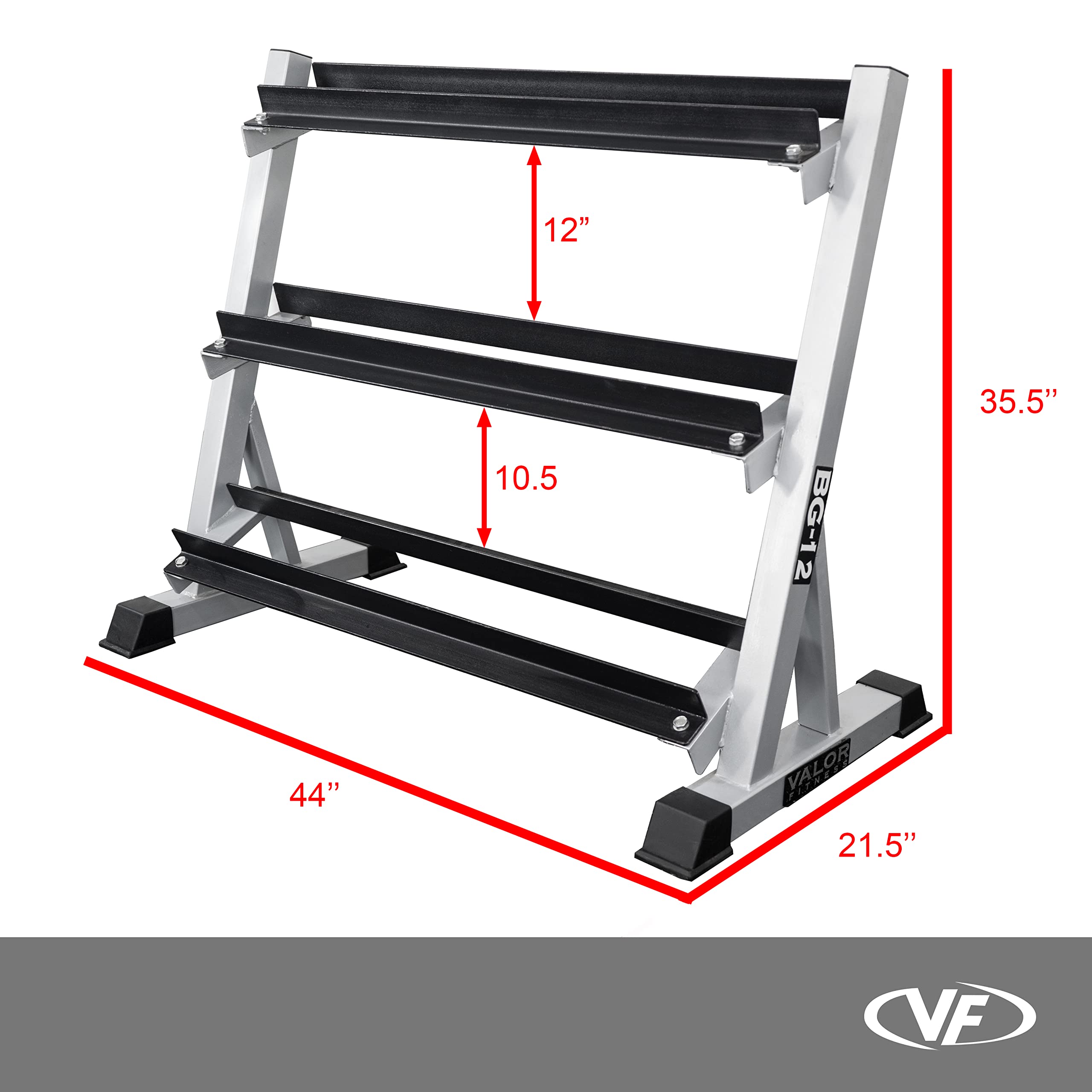 Valor Fitness 3-Tier Dumbbell Rack - Adjustable Weight Storage Stand with 3 Shelf Options for Home Gym Organization | Heavy Duty Dumbbell Holder for Workout Equipment Storage | Perfect for Garage Gym, Basement & Fitness Room