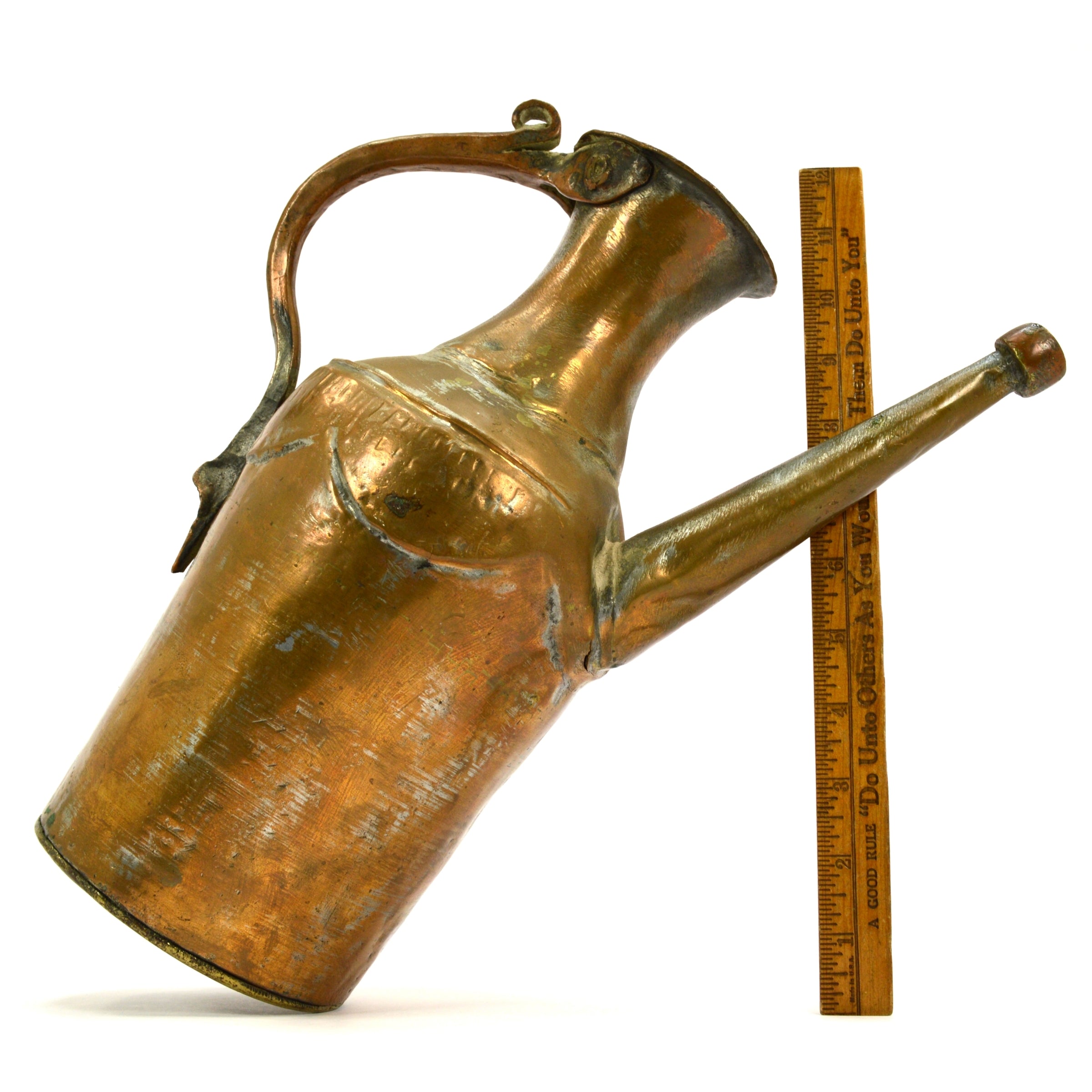 Antique 19th Century Tinned Copper & Brass Water Pitcher - Vintage Ewer Carafe for Home Decor, Rustic Farmhouse Style | Perfect for Kitchen, Dining Room, or Collectible Display