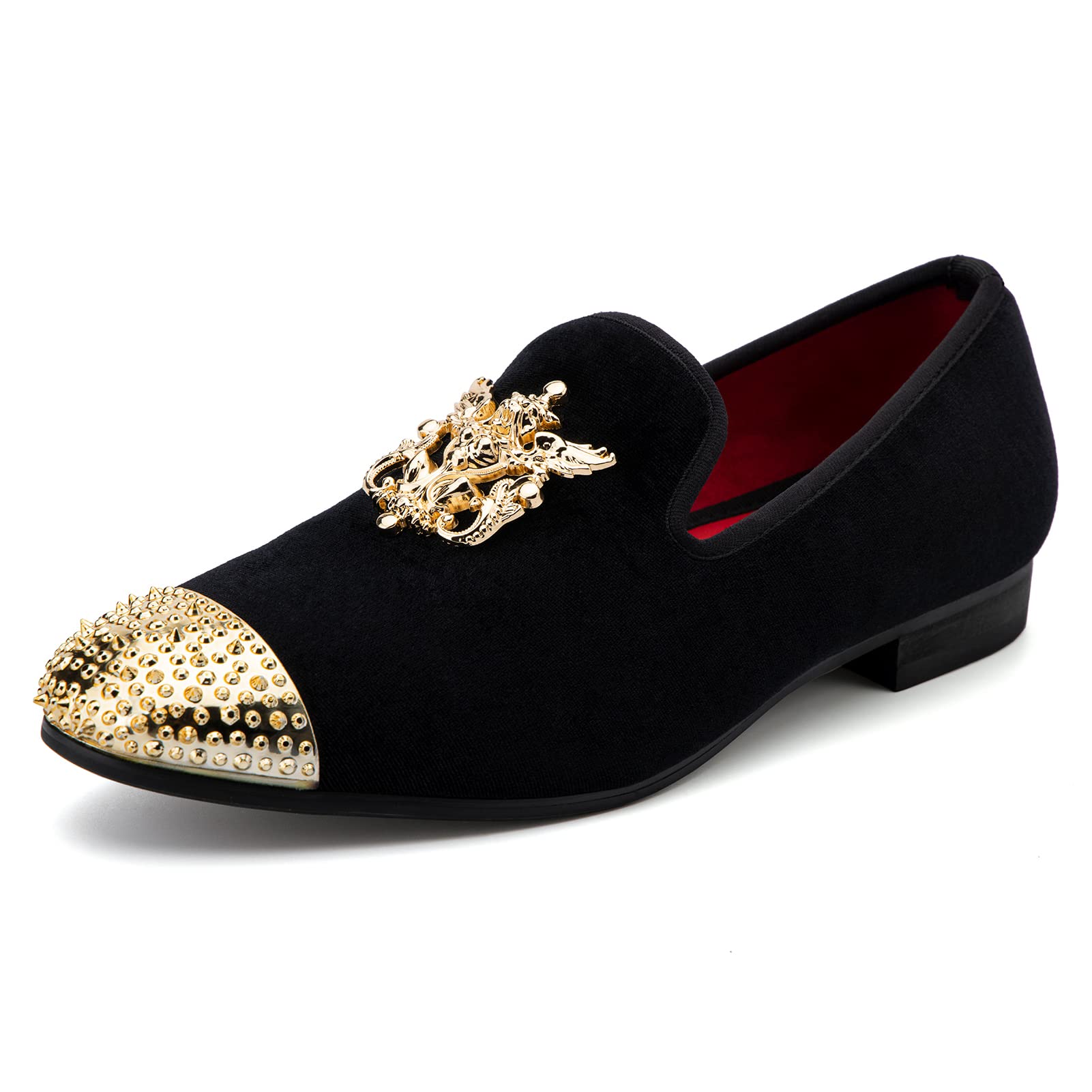 Luxury Men's Velvet Loafers with Metal Embellishments - Formal Dress Shoes for Weddings, Parties & Special Occasions