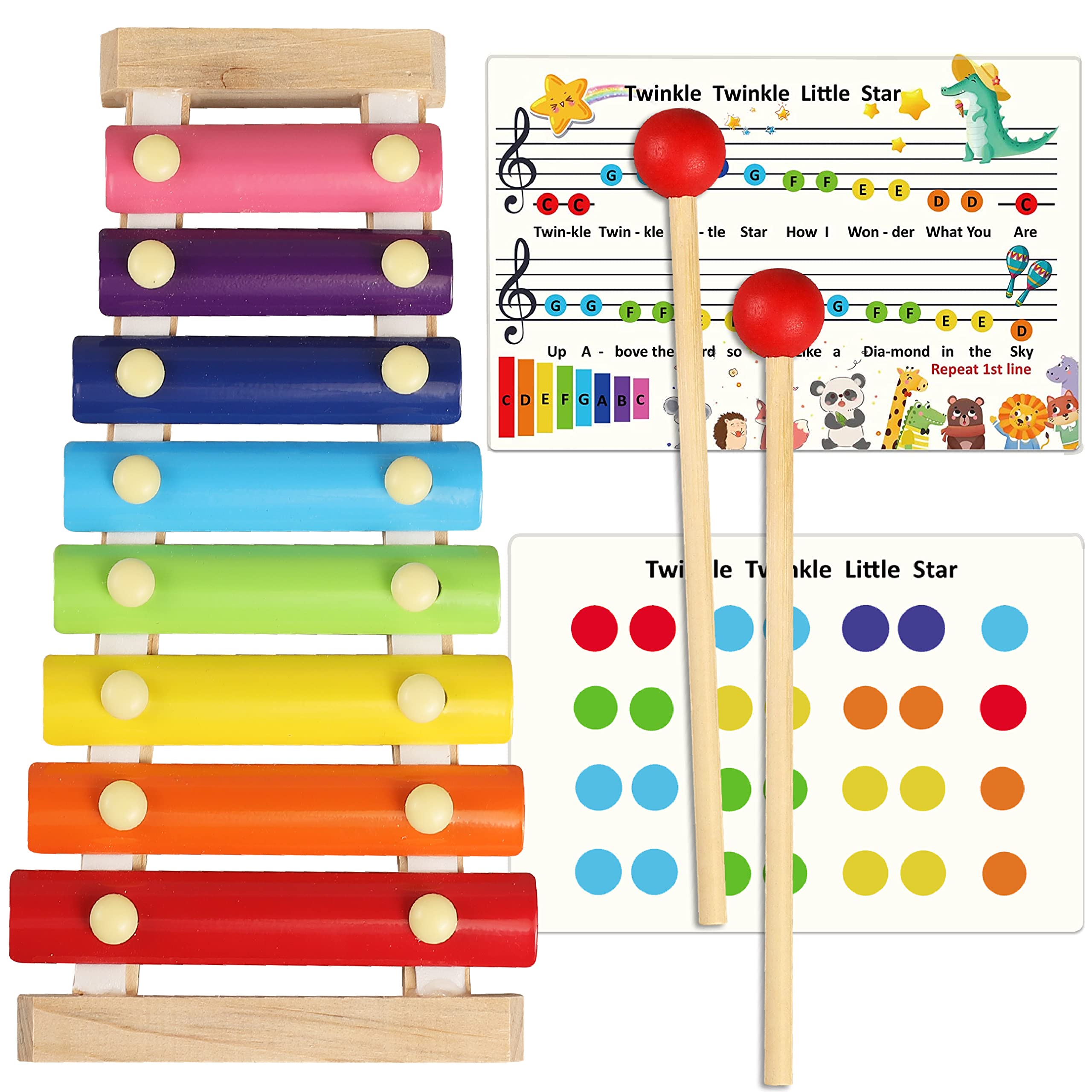 LOOIKOOS Wooden Xylophone for Kids - 8-Note Educational Musical Toy with 2 Mallets | Preschool Learning Instrument for Toddlers & Babies | Perfect for Music Class, Birthday Gifts & Early Childhood Development
