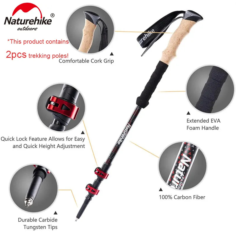 Naturehike Collapsible Trekking Poles - Lightweight Hiking & Walking Sticks for Men & Women (2-Pack) | Perfect for Backpacking, Mountain Climbing & Outdoor Adventures