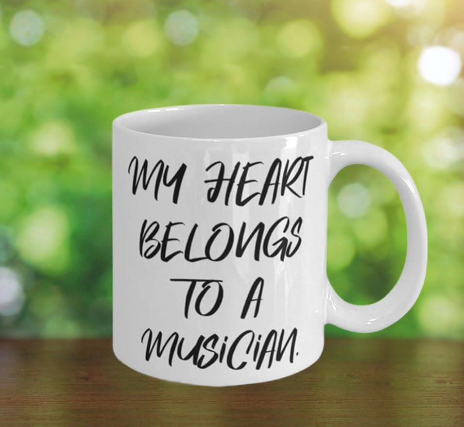 11oz & 15oz Cute Musician Coffee Mug - 'My Heart Belongs To a Musician' - Perfect Gift for Coworkers, Holiday Presents - Ideal for Coffee, Tea, Office Use & Music Lovers