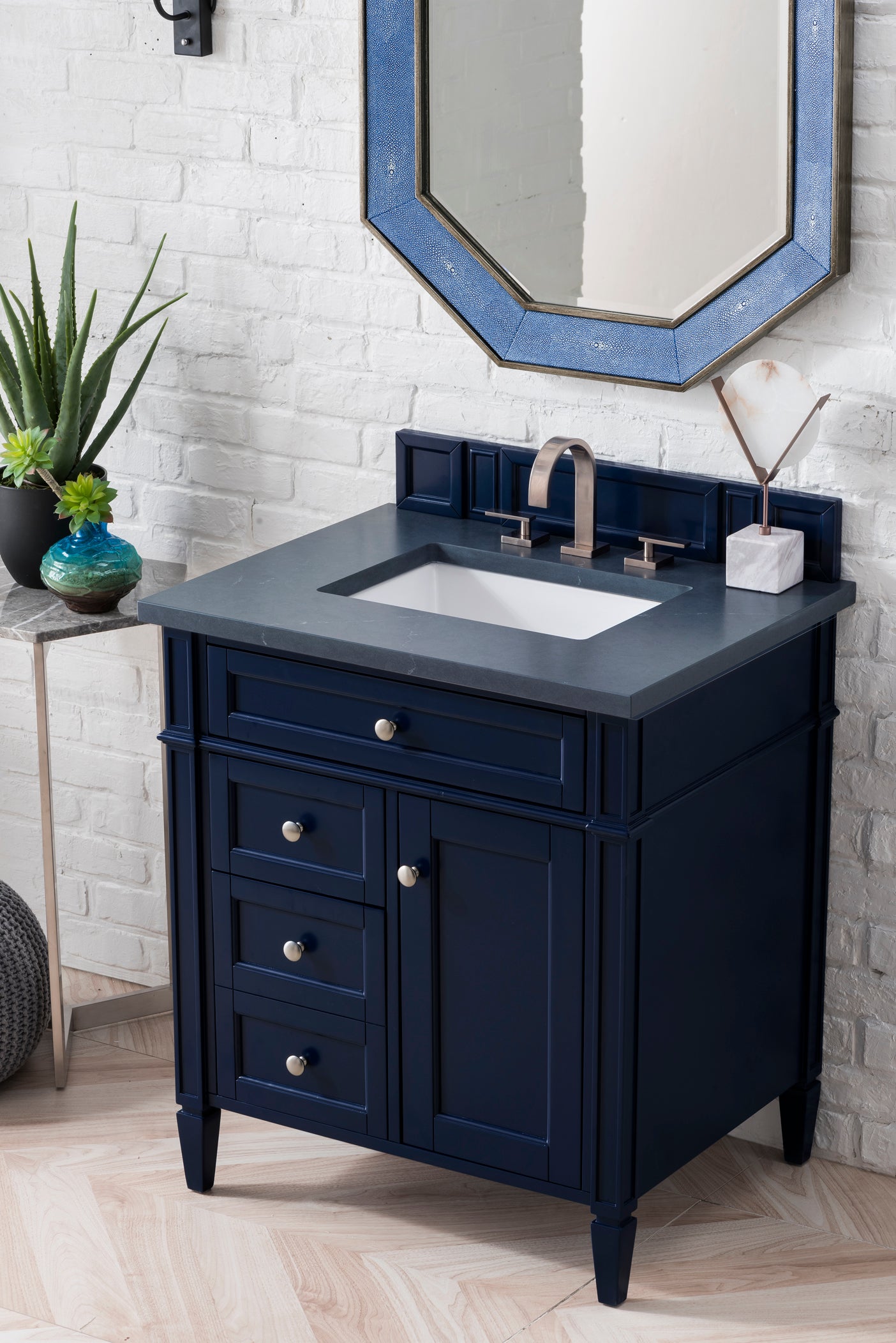Brittany 30-Inch Single Bathroom Vanity Set with Victory Blue Cabinet & 3CM Charcoal Soapstone Quartz Countertop - Perfect for Modern Master Bathrooms and Guest Powder Rooms