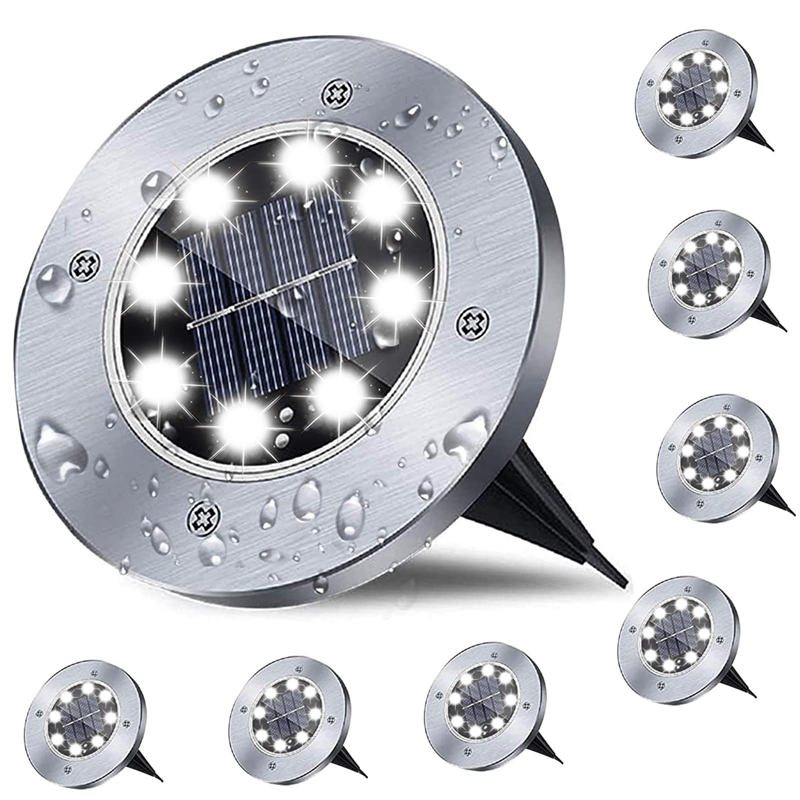 **Solar Powered Ground Lights - Waterproof Outdoor Garden Lights for Pathway, Yard, Deck, Lawn, Patio & Walkway | 8 Pack Bright White LED Landscape Lighting | Perfect for Nighttime Safety & Garden Decoration**