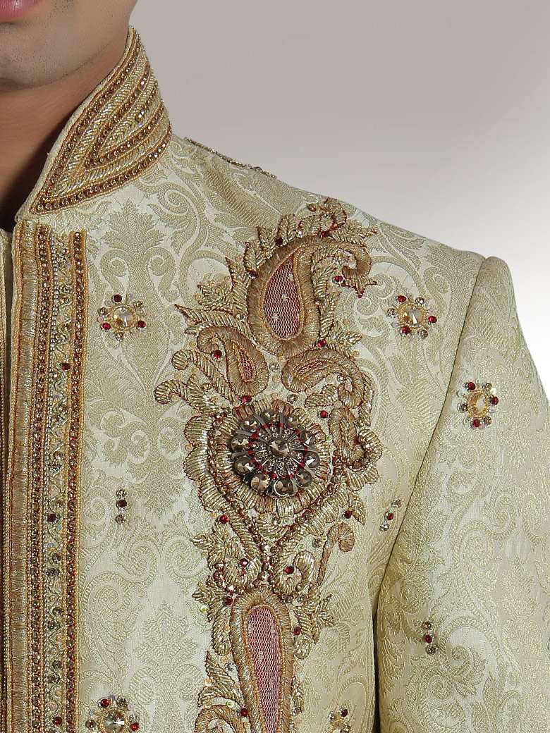 Elegant Cream Sherwani for Men - Traditional Indian Wedding Outfit for Groom & Party Wear - Perfect for Weddings, Festivals & Special Occasions
