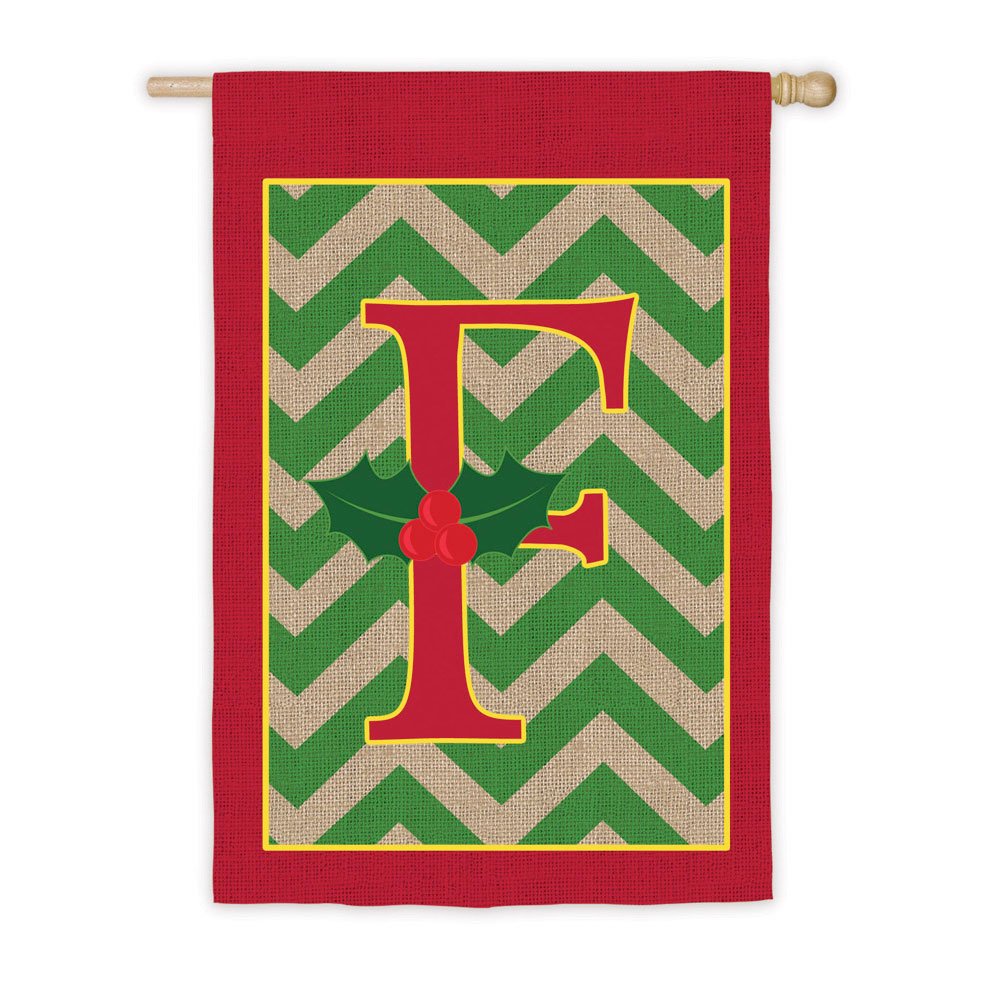 Personalized Chevron Stripe Burlap Holly Monogram House Flag - Custom Outdoor Garden Decoration for Holidays & Home Decor