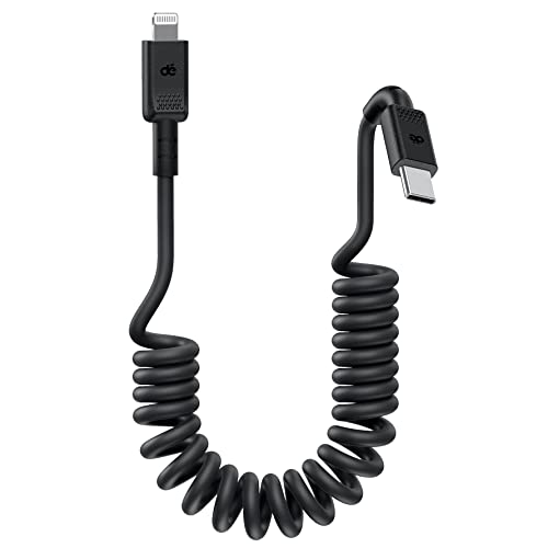 MFi Certified Coiled USB-C to Lightning Cable 3ft - Fast Charging & CarPlay Compatible for iPhone 14 Pro Max/13/12/11/X/8 & iPad - Perfect for Car, Office & Travel Use