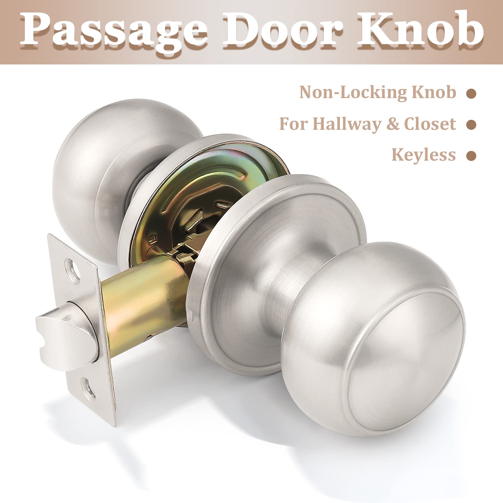 Probrico 8-Pack Keyless Door Knobs - Satin Nickel for Hall & Closet Doors