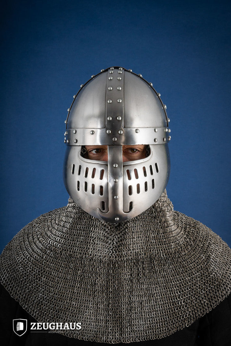 Norman Faceplate Spangenhelm 1.6mm Polished Steel Medieval Helmet - Perfect for LARP, Reenactments & Historical Costumes