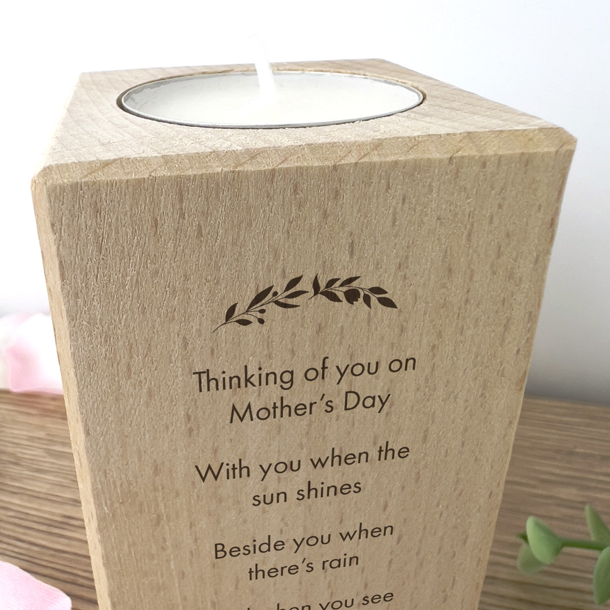 Thinking of You on Mother's Day Wooden Tea Light Holder - Handcrafted Candle Holder for Mom - Perfect Gift for Mother's Day, Birthday & Home Decor