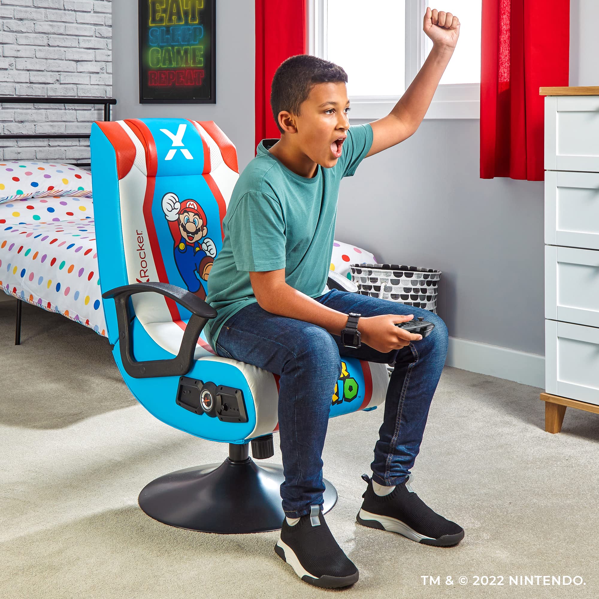 X Rocker Nintendo Video Gaming Chair for Kids 5-17 - Ergonomic Floor Rocker with Mario, Bowser, Peach, Luigi & Yoshi Designs - Perfect Gaming Gift for Teens, Boys & Girls - Ideal for Bedrooms, Game Rooms & Birthday Presents