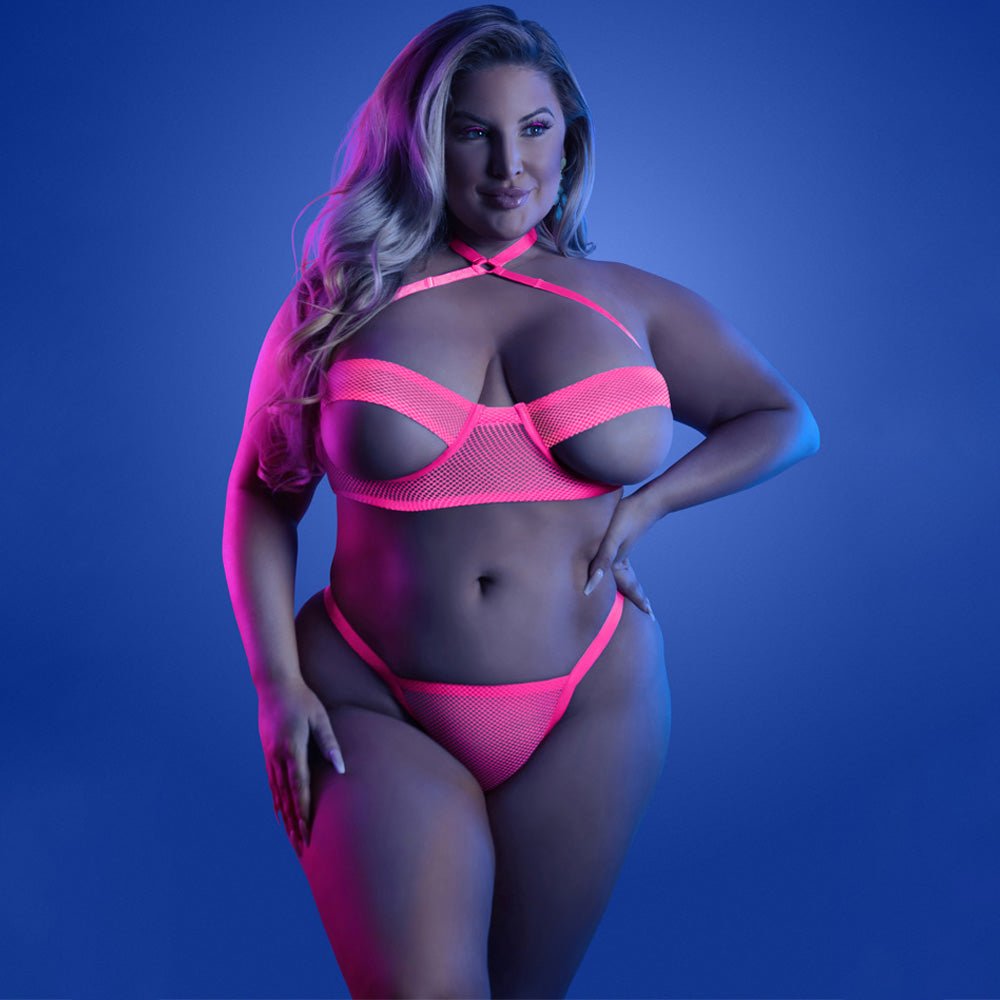 Fantasy Glow in the Dark Lingerie Set - Peekaboo Push Up Bra & Panty for Women, Plus Size & Curvy - Perfect for Date Night & Romantic Occasions