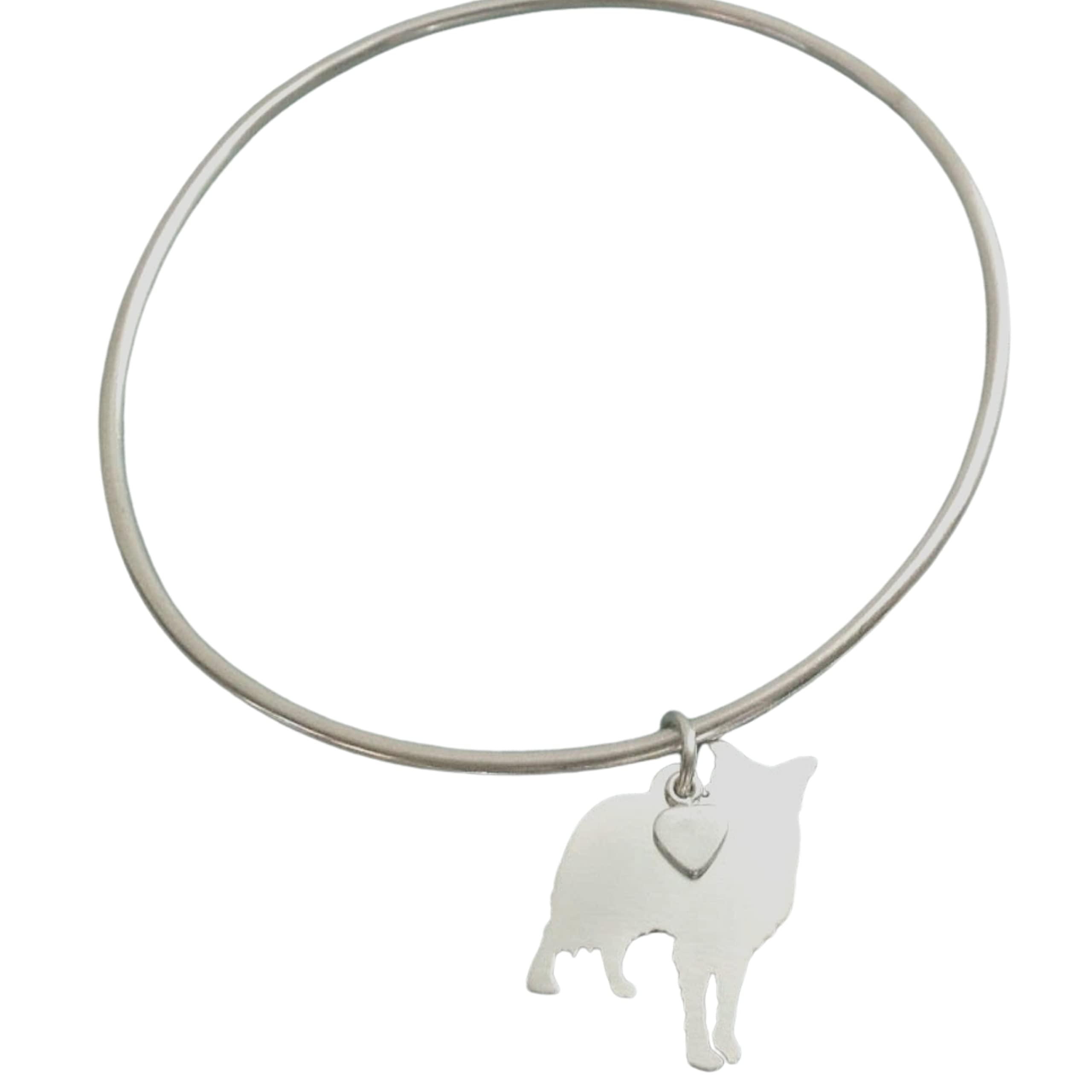 925 Sterling Silver Border Collie Dog Charm Bangle Bracelet - Pet Memorial Jewelry Gift for Dog Lovers - Perfect for Remembrance, Sympathy & Special Occasions