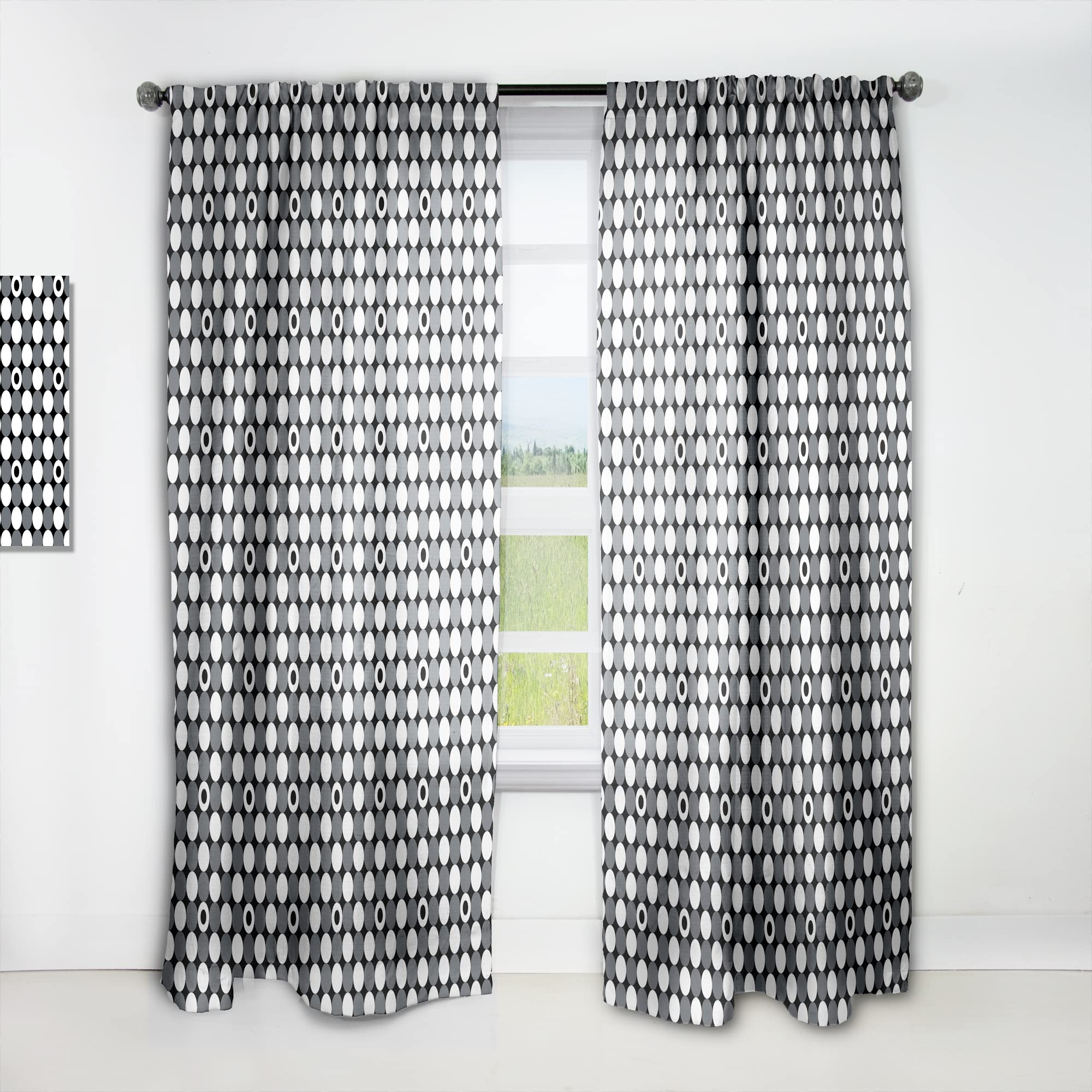 DesignQ Monochrome Geometric Pattern XIV Thermal Insulated Curtains - Single Panel 52x120 - Blackout Drapes for Bedroom & Living Room - Modern Window Treatment for Home Decor