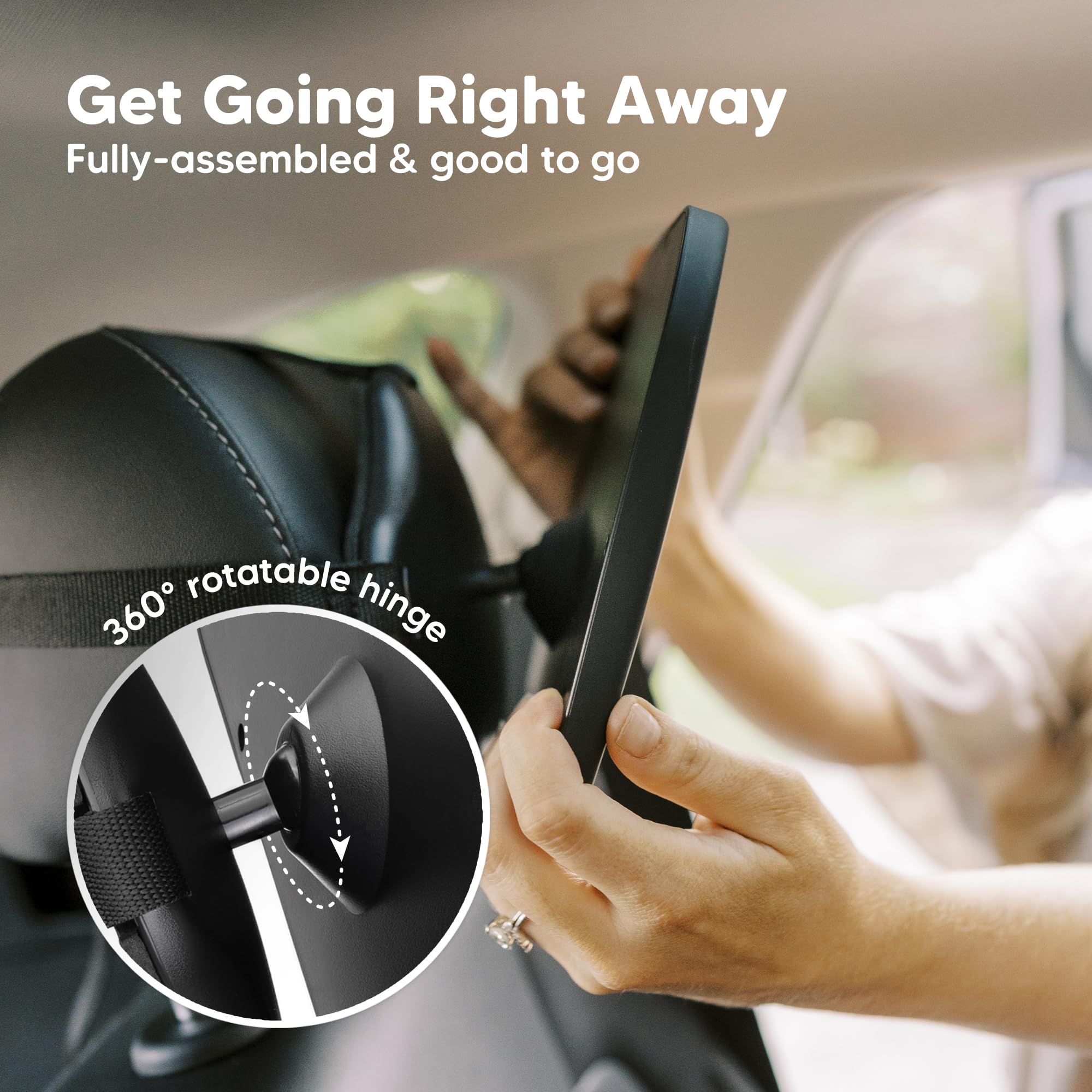 Large Shatterproof Baby Car Mirror - Safety Rear-Facing Car Seat Mirror for Back Seat - Fully Assembled Sleek Black Baby Car Mirror - Perfect for Travel and Daily Commutes with Infants