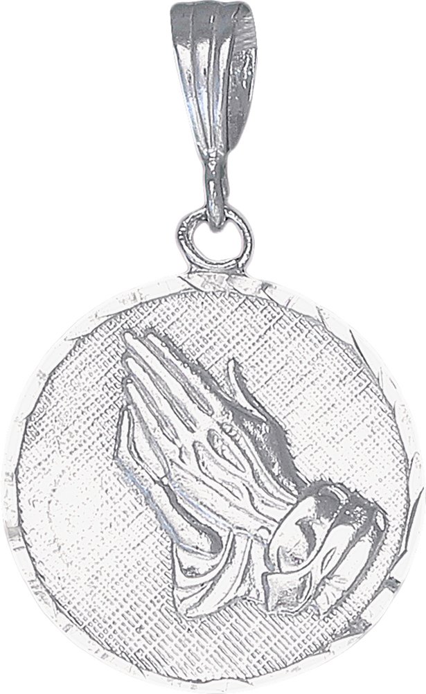 Praying Hands Sterling Silver Pendant Necklace with 18