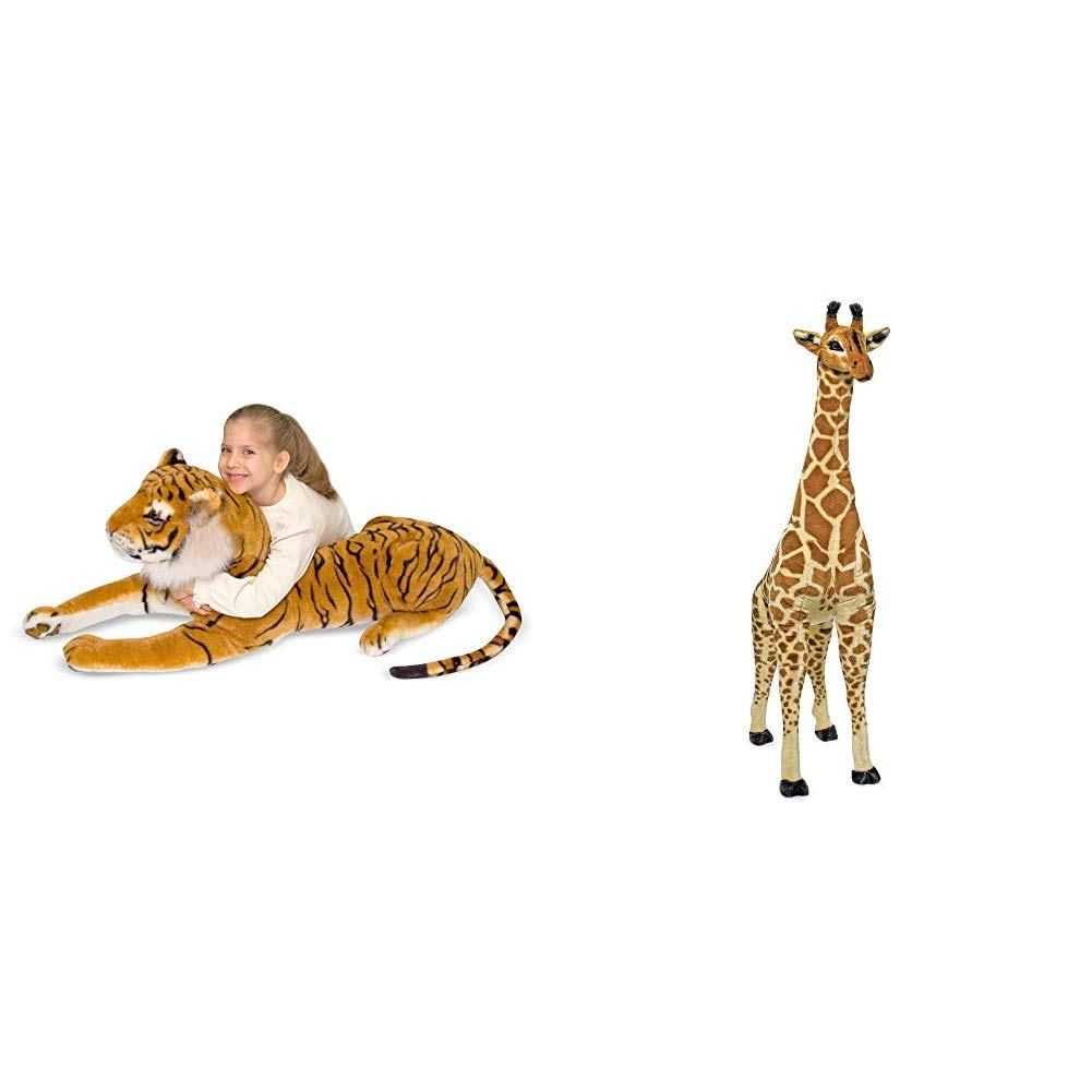 Melissa & Doug Large Plush Stuffed Tiger & Giraffe - Soft Cuddly Animal Toys for Kids, Nursery Decor, Birthday Gifts & Playtime Companions