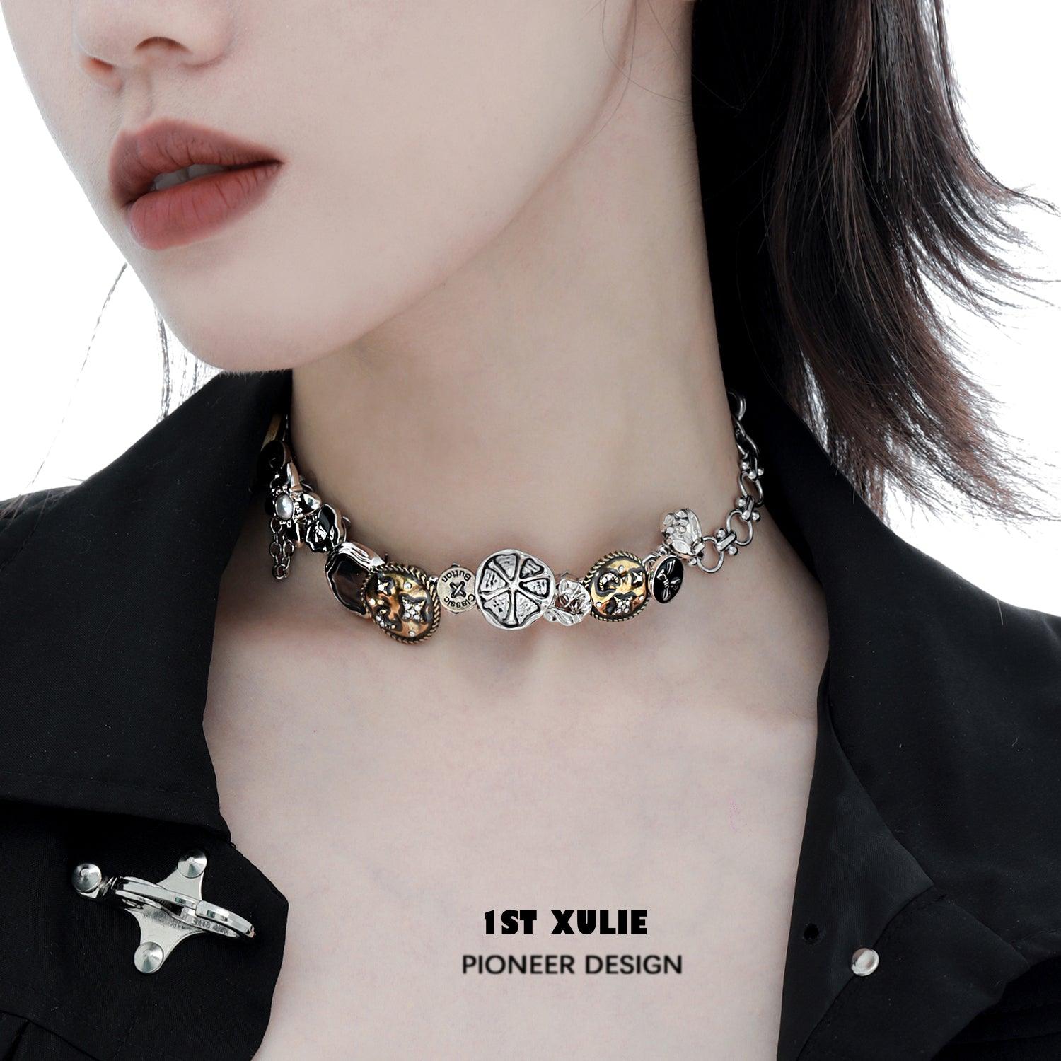 Vintage Button Necklace Choker - Starfall Jewelry for Women, Elegant Gothic Choker Collar, Adjustable Chain for Perfect Fit | Ideal for Parties, Weddings, Vintage Fashion & Gothic Style Outfits