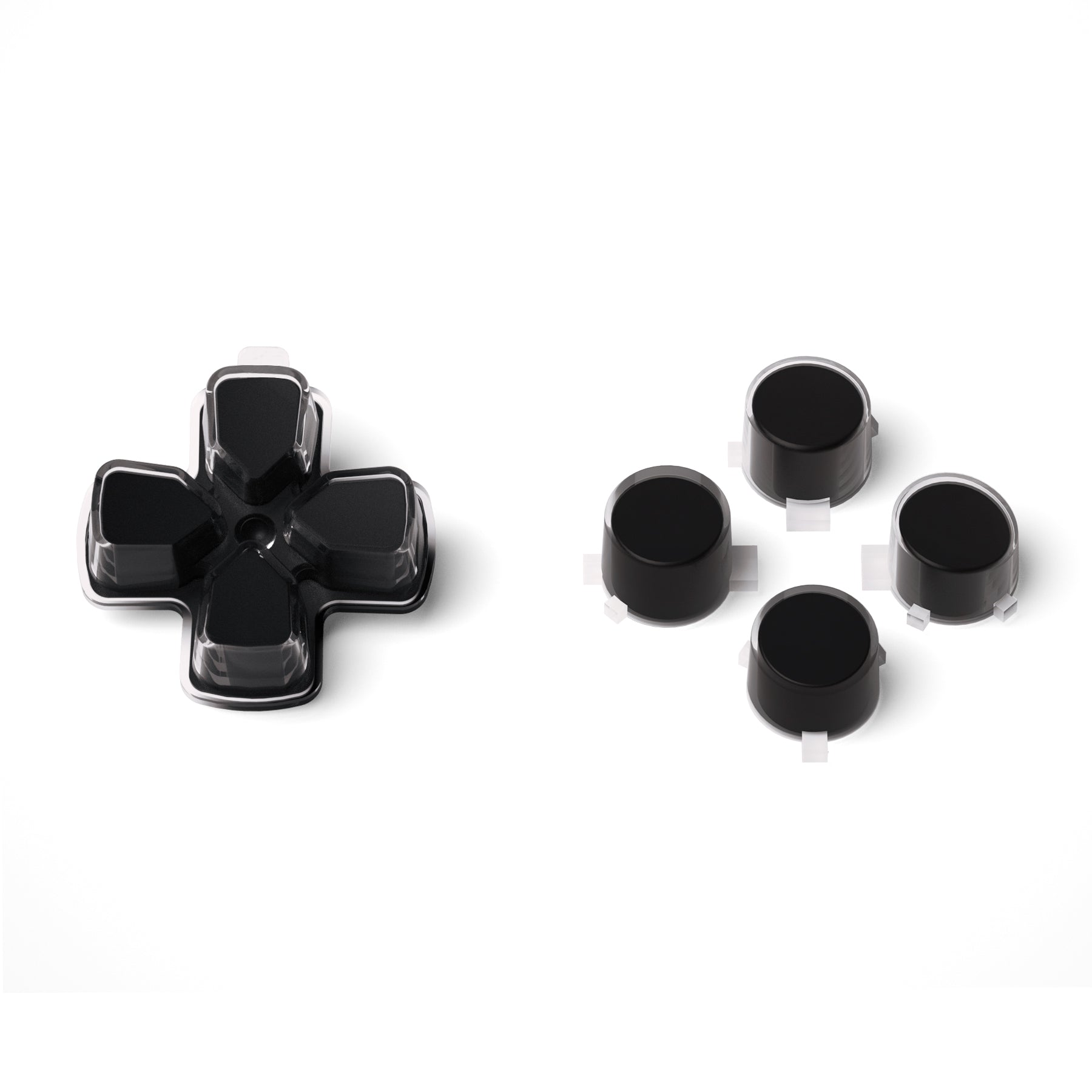 eXtremeRate Black & Clear Custom D-Pad & Action Buttons Replacement for PS5 Controller - No Letter Imprint - Perfect for Gaming, DIY Mods & Controller Customization