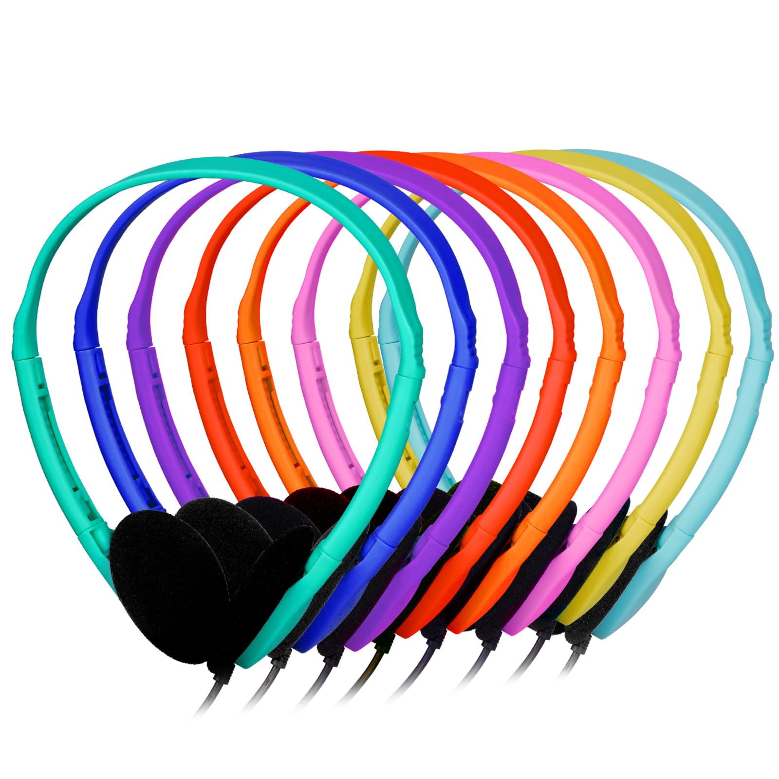 20 Pack Bulk Classroom Headphones for Students - Durable Kids School Headphones with 3.5mm Jack for Chromebook, Laptop, PC - Mixed Colors - Perfect for Online Learning, Computer Labs & Distance Education