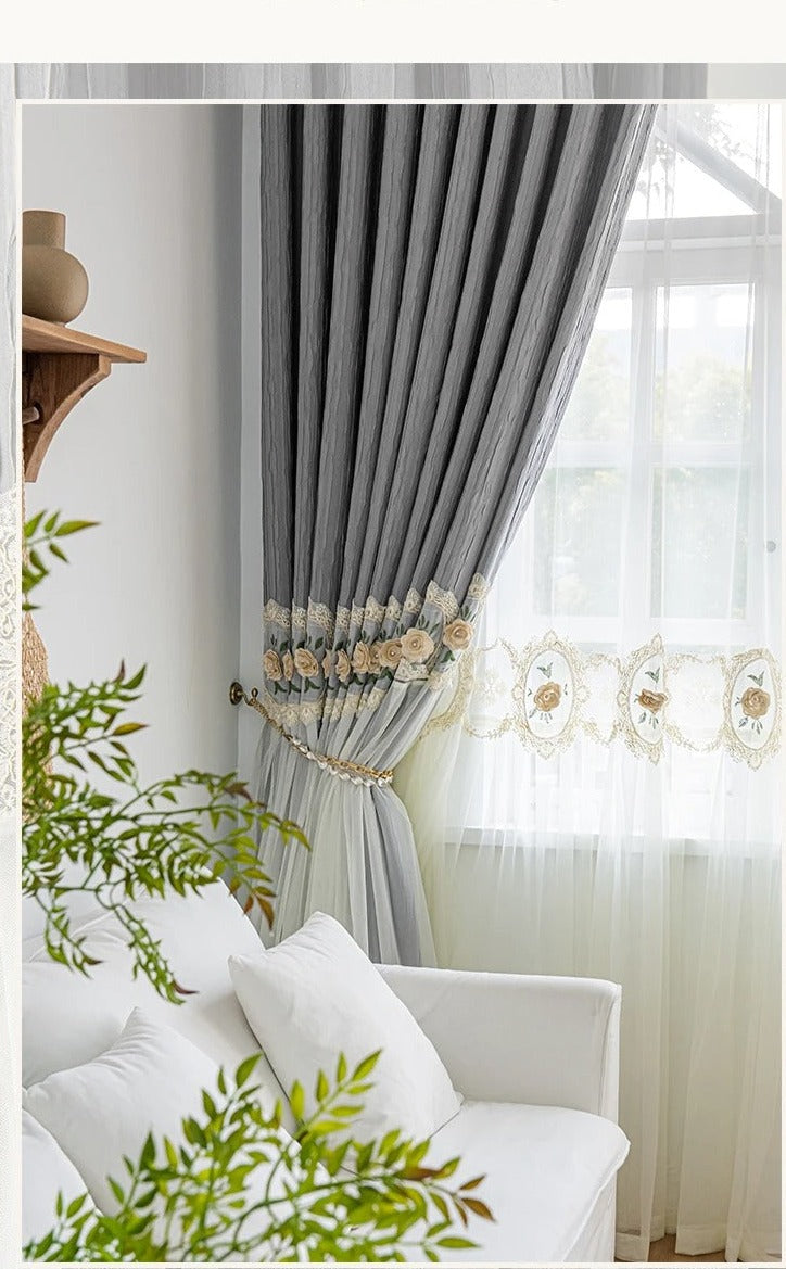 Luxury Mila Sheer Blackout Curtains - Gray Bottom Veil Style for Bedroom & Living Room Window Treatments | Light Filtering & Privacy Drapes