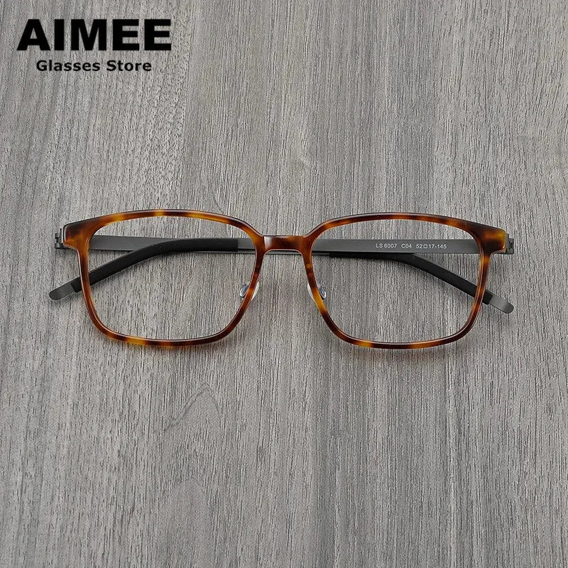 Unisex Full Rim Square Screwless Titanium Acetate Eyeglasses Frame 6007 - Lightweight Durable Glasses for Work, Reading & Everyday Wear