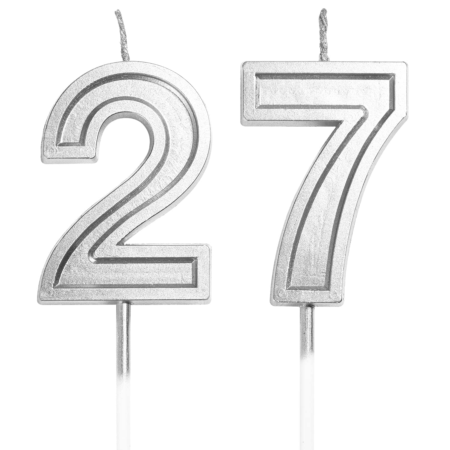 27th Birthday Cake Candles - Silver Number Candles for Birthday, Wedding & Anniversary Celebrations - Perfect for Cakes, Cupcakes & Dessert Toppers