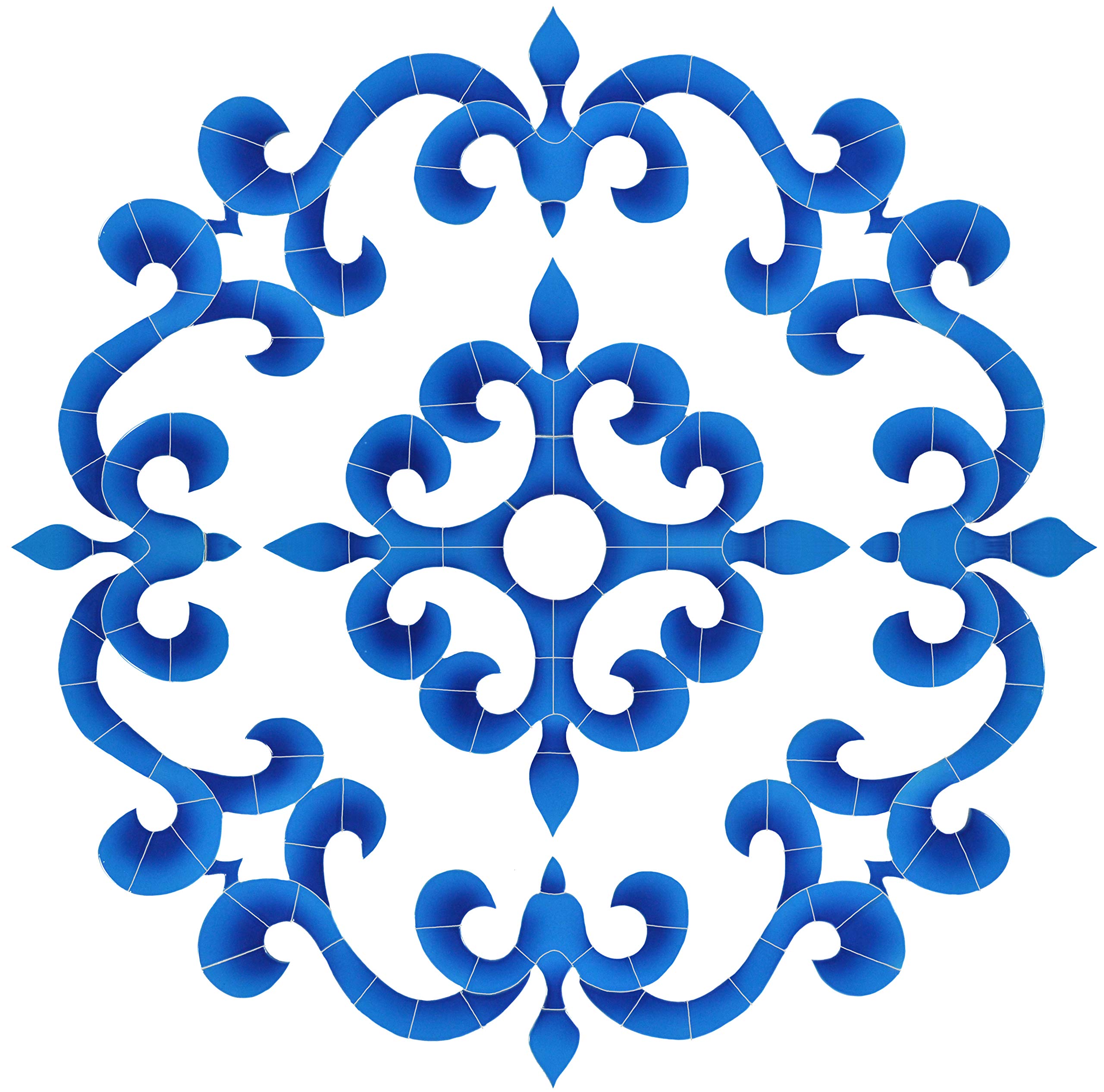 Tuscan Medallion Ceramic Swimming Pool Mosaic Tile - 42x42 Inch Blue Waterproof Pool Decor for Backyard, Spa & Luxury Resorts | Durable Outdoor Mosaic for Pool Floor & Wall Design