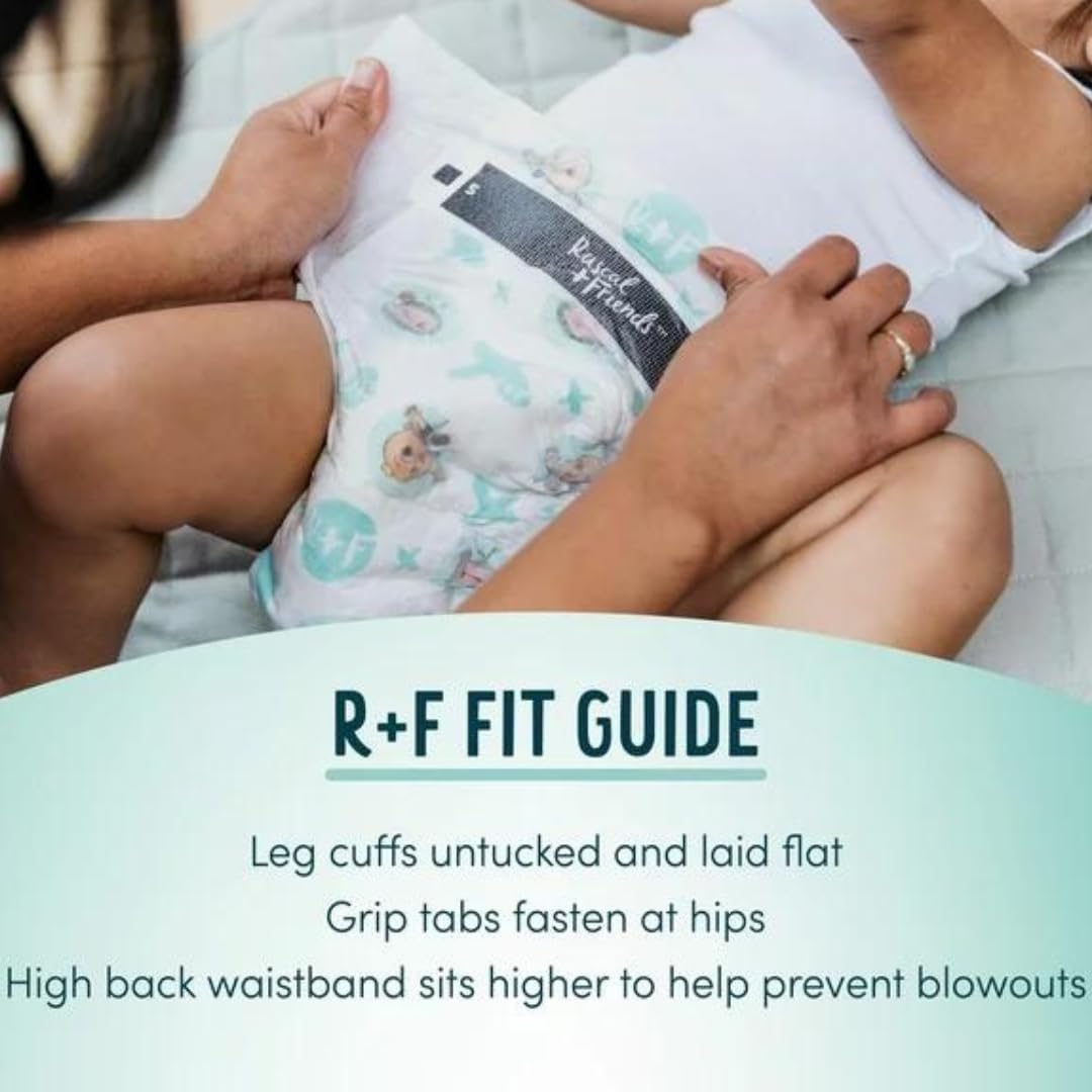 Rascal & Friends Premium Diapers Size 2 (96 Count) - Ultra Absorbent Baby Diapers for Day & Night Use - Soft & Comfortable for Newborns & Infants - Hypoallergenic & Leak Proof Protection