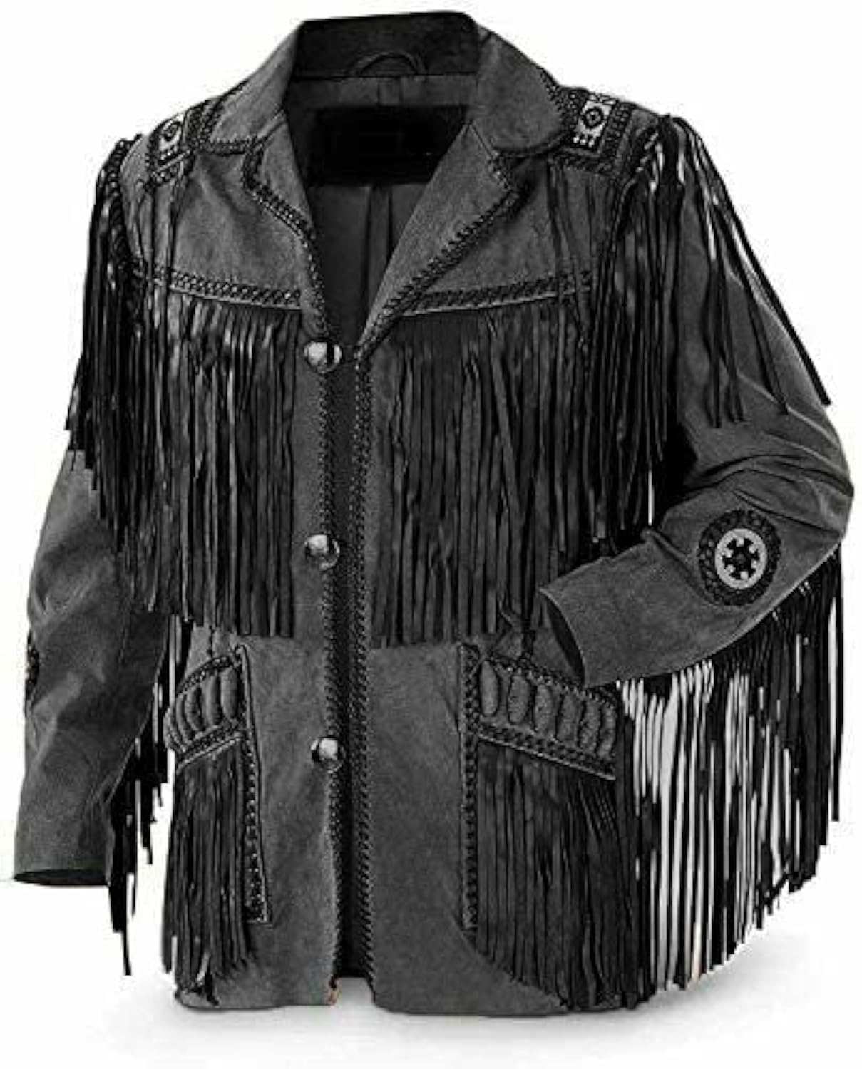 Men's Western Cowboy Jacket with Fringed Beads - Native American Style Suede Leather Coat for Rodeo, Halloween & Western Fashion