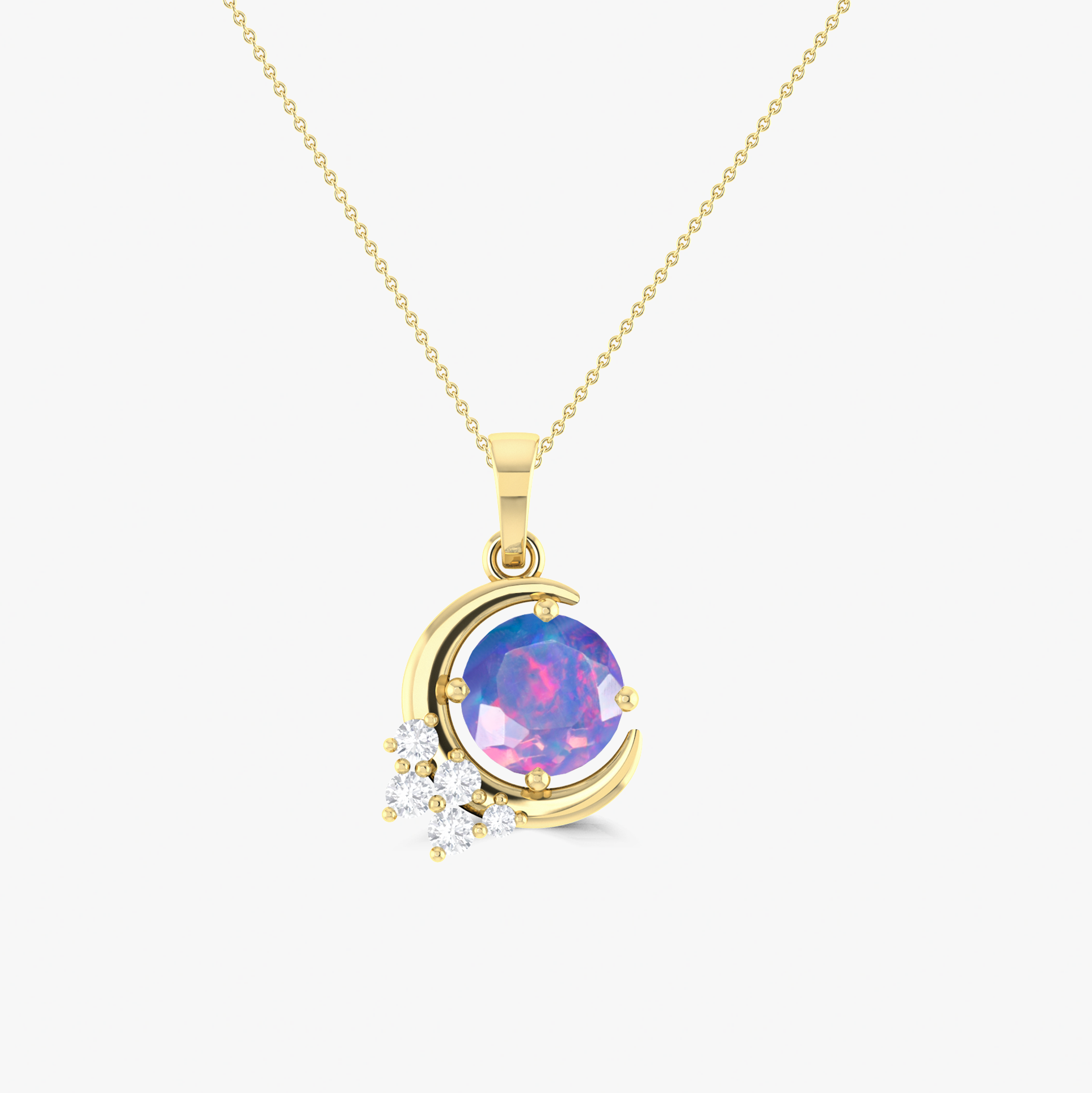 Natural Lavender Opal Moon Charm Pendant Necklace for Women - Dainty Boho Jewelry Gift for Birthday, Anniversary & Valentine's Day - Perfect for Layering, Everyday Wear & Special Occasions