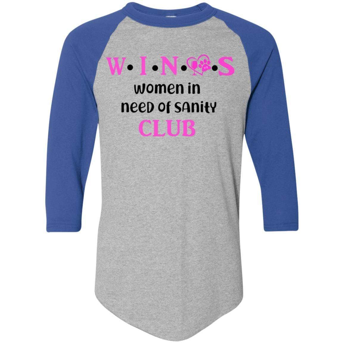 WineyBitches.Co WINOS Club Colorblock Raglan Jersey - Pink Lettering Women's Baseball Tee | Soft Cotton Blend Long Sleeve Shirt for Wine Lovers | Perfect for Wine Tasting Parties & Girls Night Out
