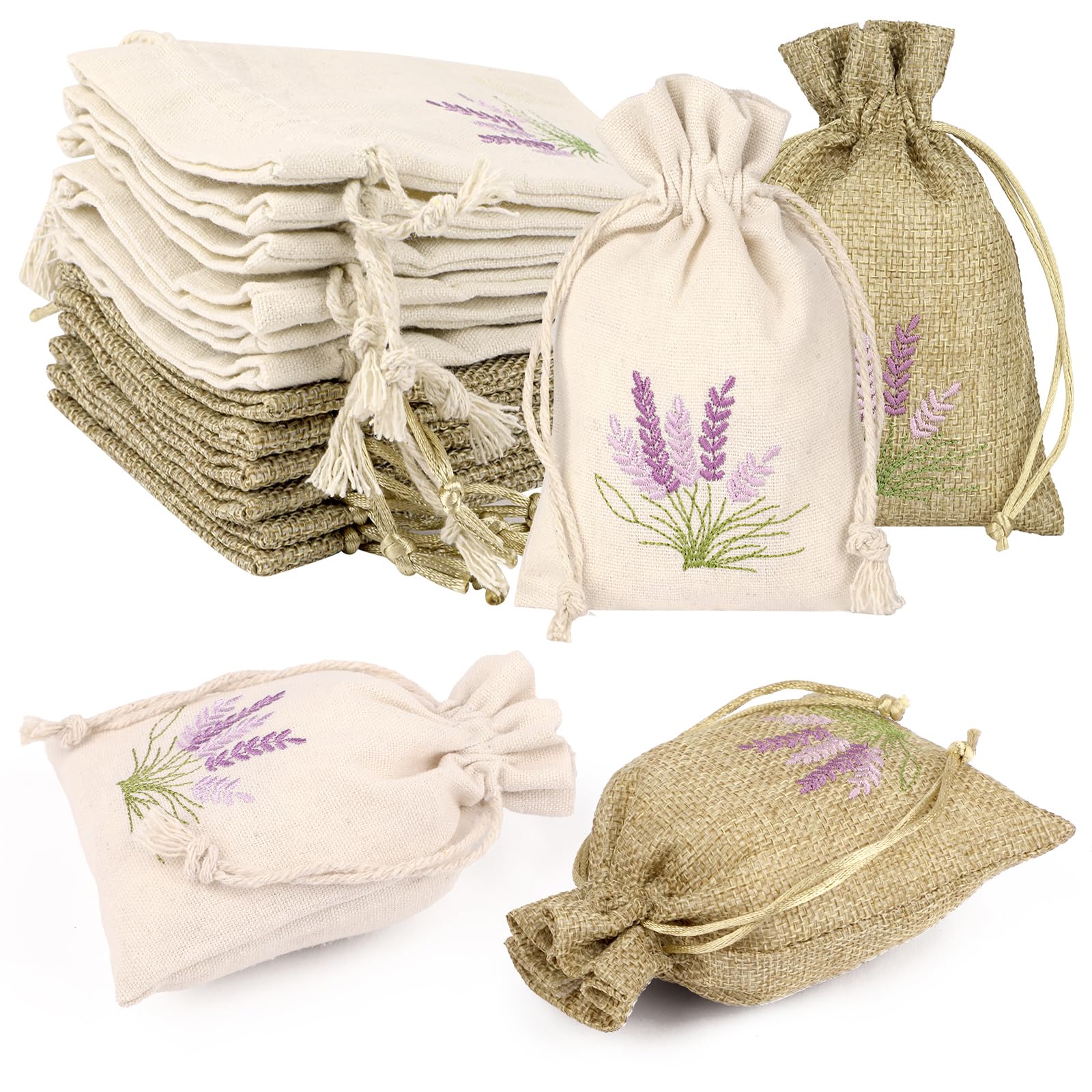 12 Pack Cotton Drawstring Bags - Scented Empty Fabric Pouches for Lavender, Potpourri & Gifts | Reusable Linen & Jute Small Bags for DIY Crafts, Wedding Favors & Home Fragrance