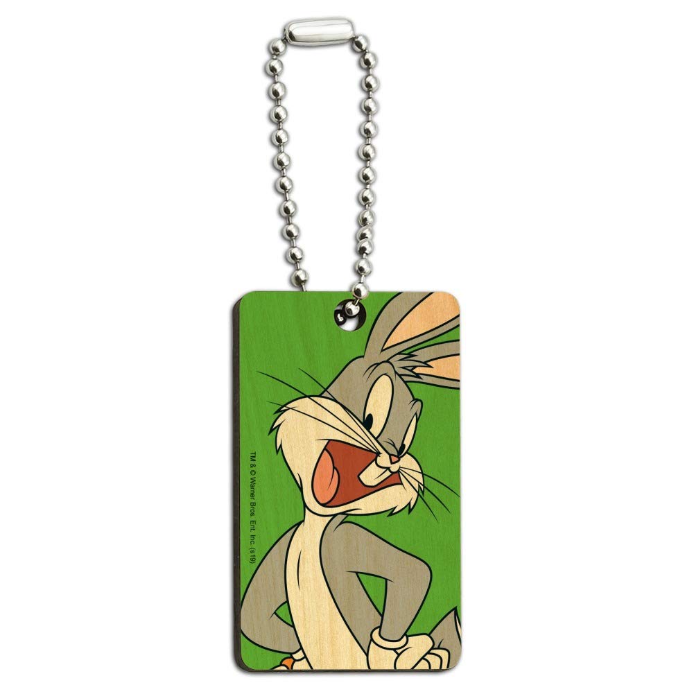 Looney Tunes Bugs Bunny Wooden Rectangle Keychain - Durable Wood Key Ring with Classic Cartoon Design - Perfect Gift for Fans & Collectors | Home, Office, Car Keys Accessory