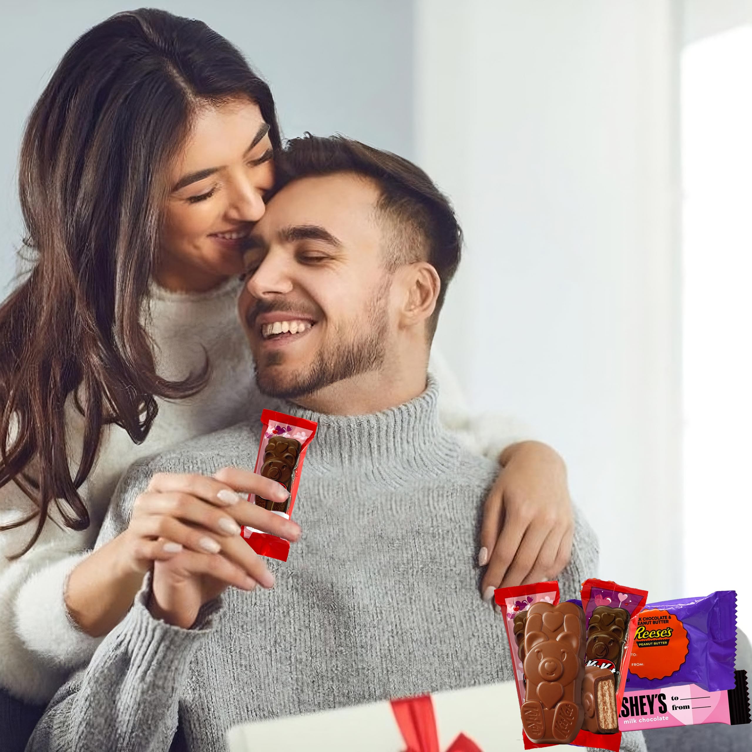 Valentine's Day Candy Assortment - 50 Pc HERSHEY's Snack Size Mix with Milk Chocolate Bars, REESE's Peanut Butter Cups, Bear Shaped Wafers & Twizzlers - Perfect for Classroom Exchanges, Party Favors & Gift Bags