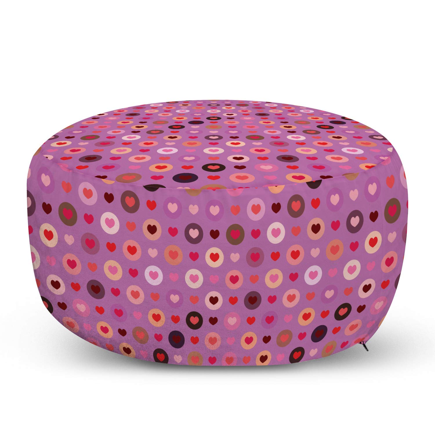 Ambesonne Abstract Ottoman Pouf with Love Heart Design - Round Decorative Foot Rest with Removable Cover for Living Room & Bedroom - Fuchsia Red Salmon Color - Perfect for Valentine's Day Gifts, Home Decor, and Cozy Seating