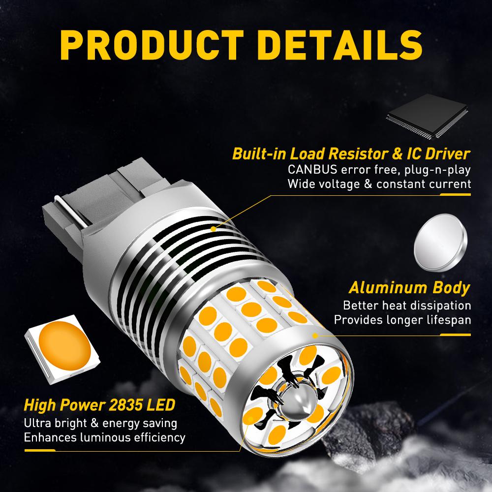 AUXITO 7440 LED Bulbs Amber Yellow 3000K 24W - CANBUS Error Free Turn Signal Lights with Built-in Load Resistor | Perfect for Cars, Trucks, Motorcycles & Off-Road Vehicles