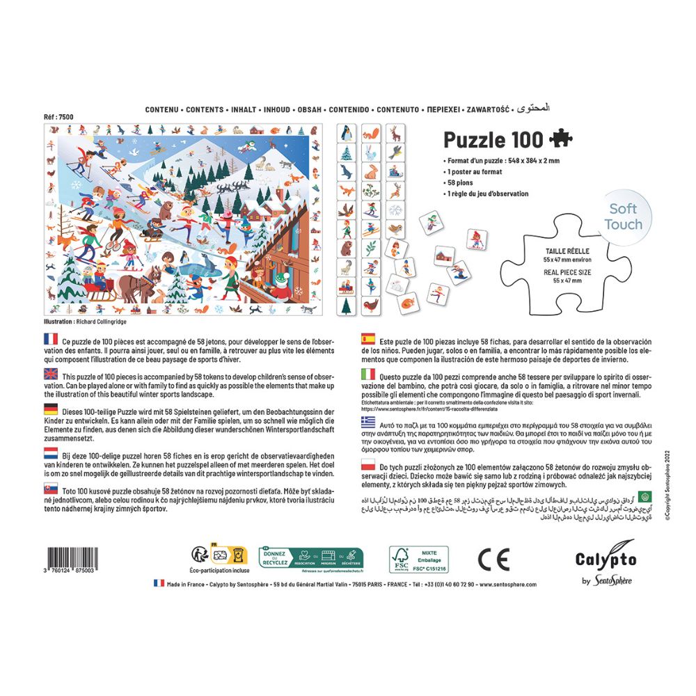 Calypto 100-Piece Winter Sports Search & Find Jigsaw Puzzle – Fun Family Activity for Kids & Adults | Perfect for Holidays & Indoor Games